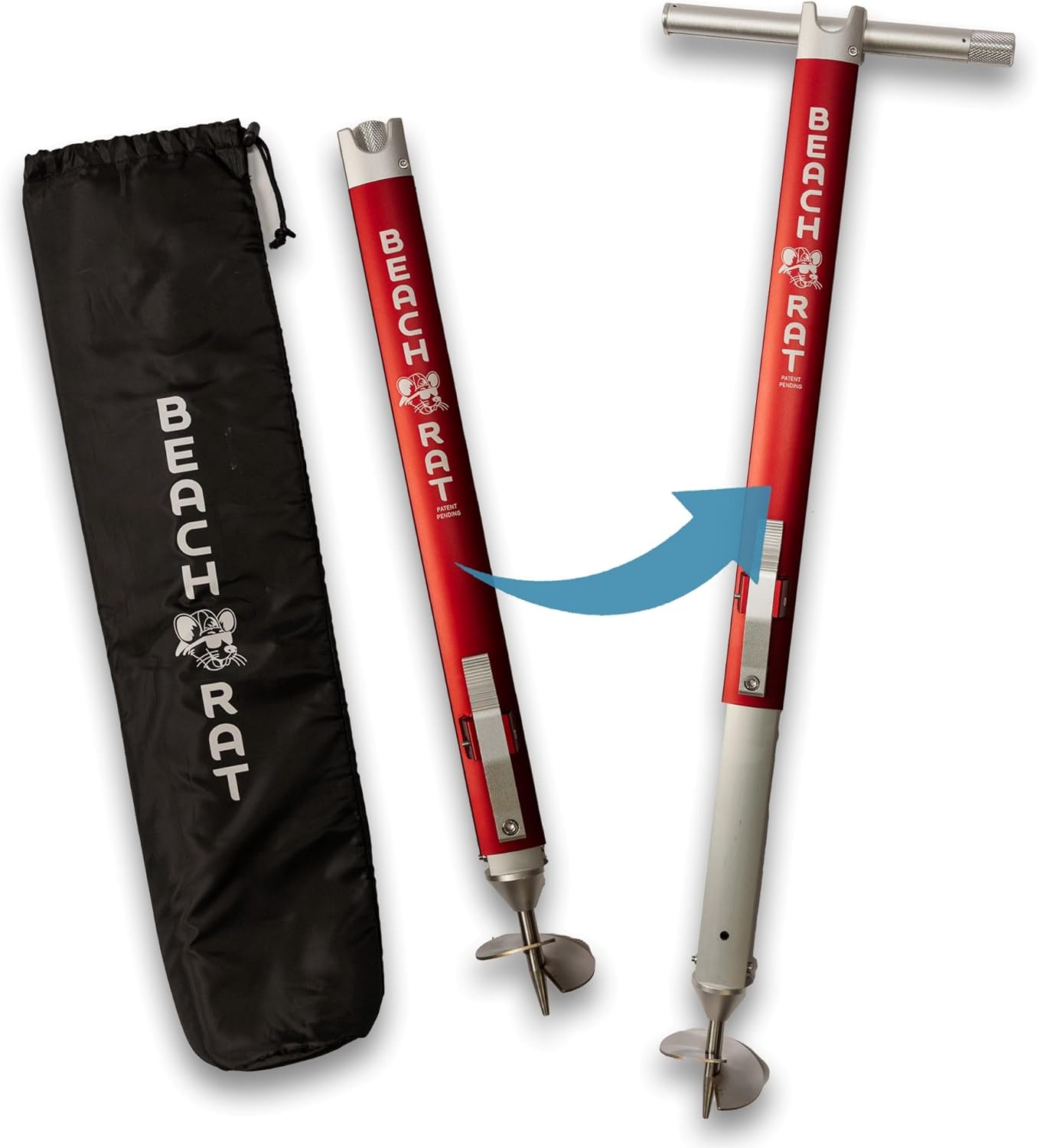 Beach Rat Anchor & Case - Pontoon Anchor, Tritoon Anchor, Shallow Water Boat Anchor & Sandbar Anchor - Premier Screw In Boat Anchor - Stainless Steel Auger & Telescoping Aluminum Anchor Pole Accessory