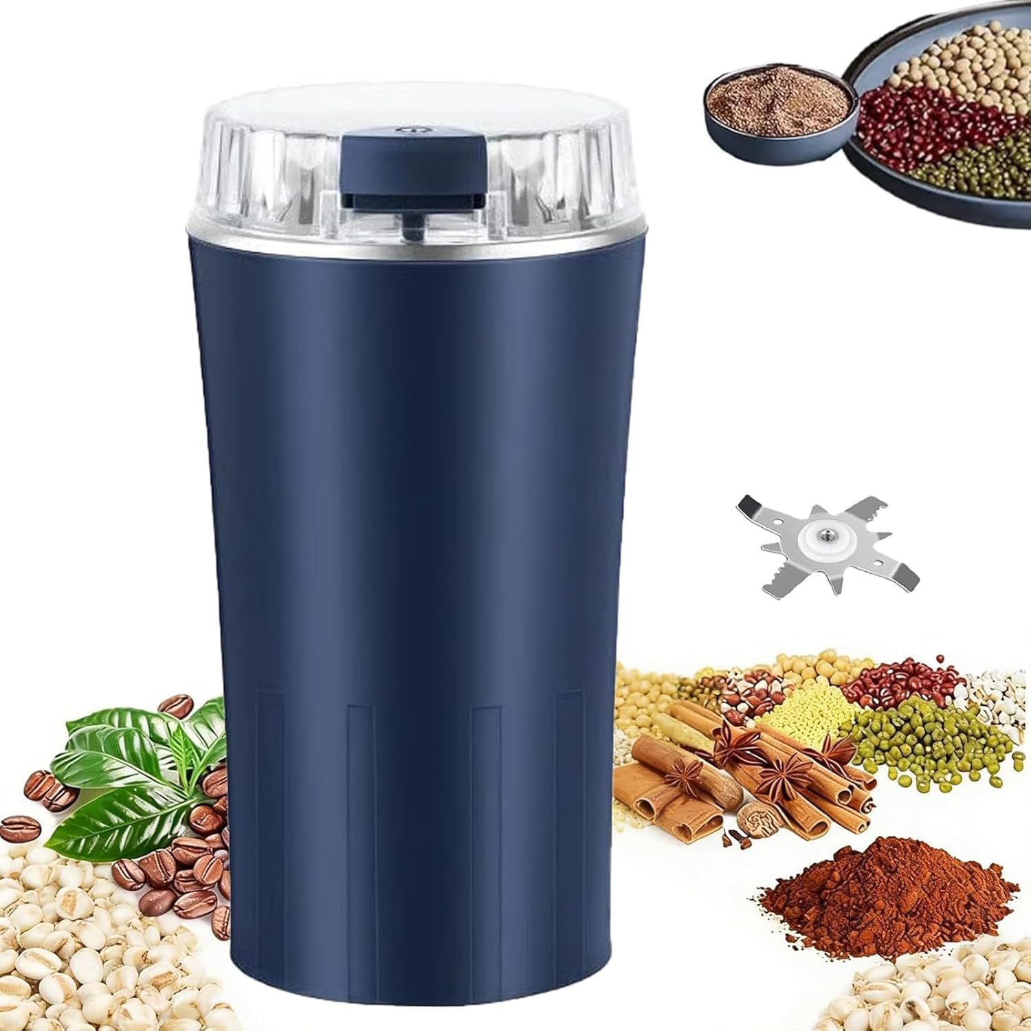 Household Superfine Grinder, Multi-Grain Blending & Powdering Machine, Electric Coffee Bean Spice Grinder with Stainless Steel Blade, One Touch Portable Mill Grinder for Herbs, Nuts (BLACK)