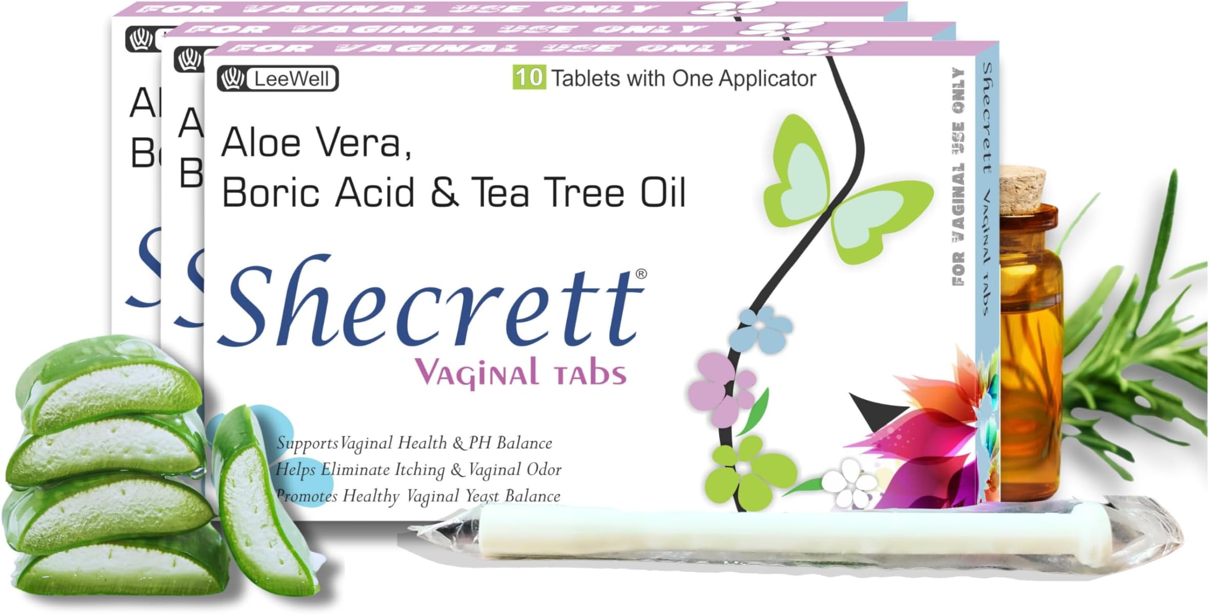 Vaginal Boric acid 600mg Suppositories for Women | Reduces Itching, Yeast infection, Burning, Odour, Balance pH | Tea Tree Oil, Aloe Vera | Natural Vaginal Probiotics | Ayurvedic White Discharge aid | Intimate Wash - 30 tablets +3 Applicators