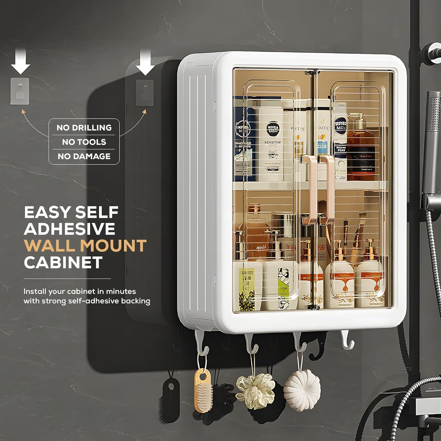 ZIPTON Wall Mounted Storage Cabinet for Kitchen & Bathroom Multipurpose Space Saving Organizer with Transparent Doors 4