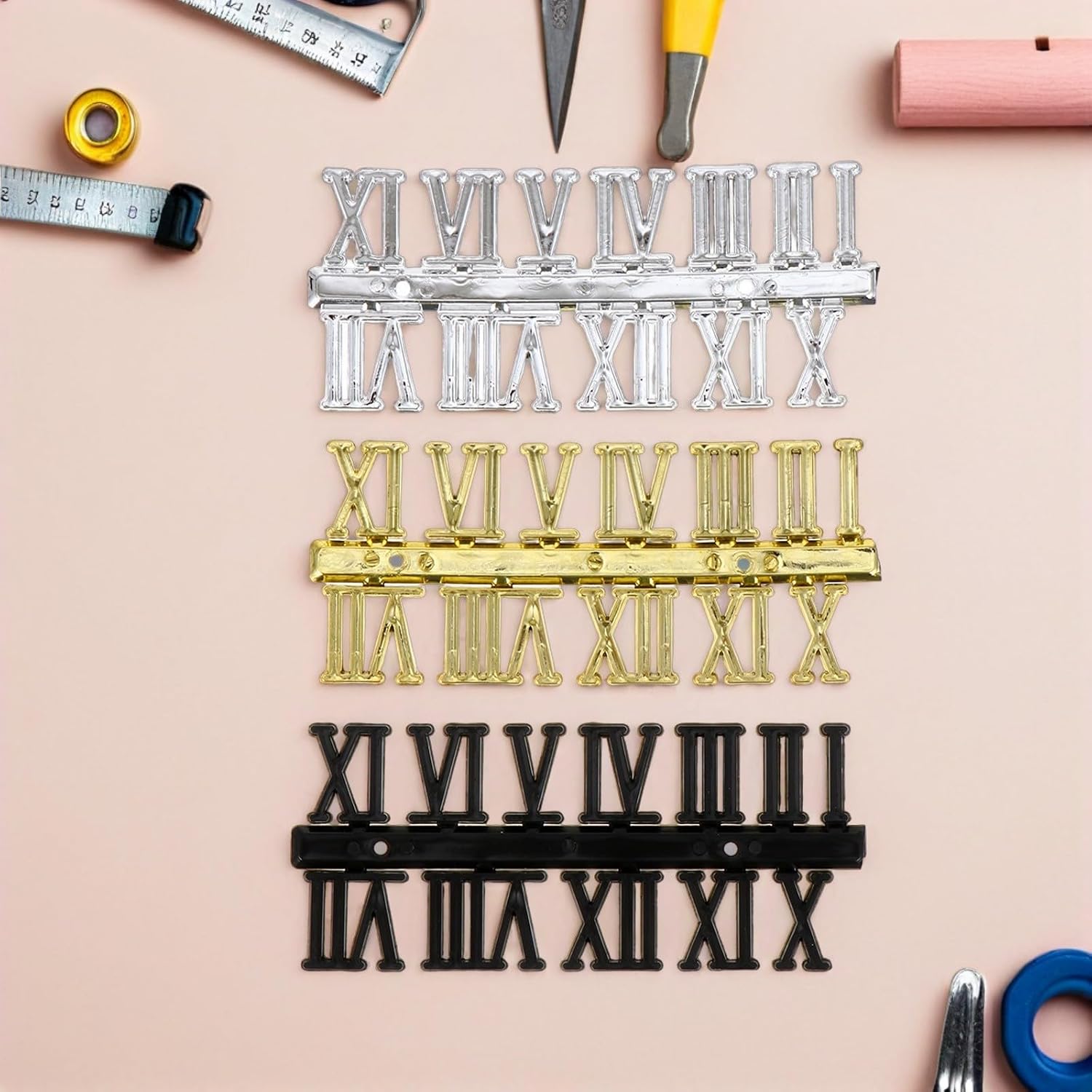 DIY Clock Numbers Kit in Black Silver Gold with Arabic and Roman Numerals 12set Plastic Clock Hands Accessories Set
