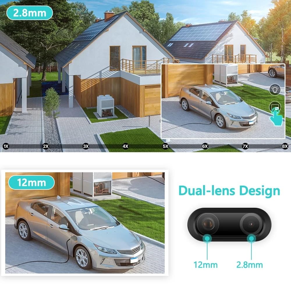 Zewnętrzna kamera nadzorująca WiFi 4K 8MP, podwójny obiektyw Varifocal 2,8-12 mm, noktowizor, wykrywanie ruchu, IP66, zdalny dostęp