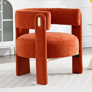 chairus Butaca Salón de Chenilla Sillón Dormitorio de Vestidor con Patas de Madera, Silla Lectura Habitación Moderna con Reposabrazos para Hogar/Sala de Estar, Naranja