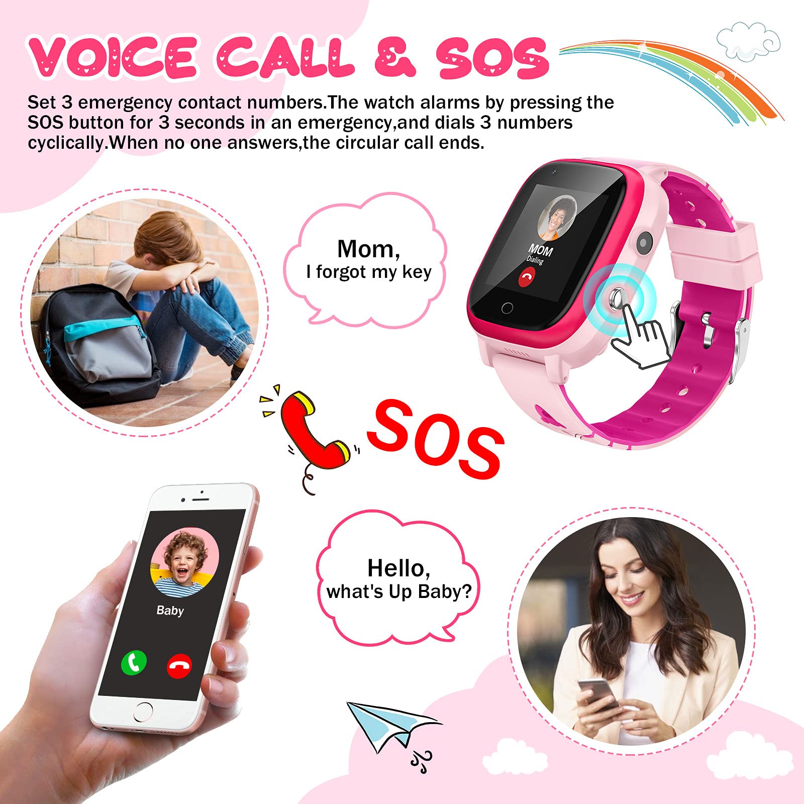 4G Kids Smart Horloge HD Touchscreen Smartwatch met SOS Call Alarm Clock Games Muziekspeler IP67 Waterdicht Kids Horloge Geschenken voor 3-14 jaar Jongens Meisjes (Roze