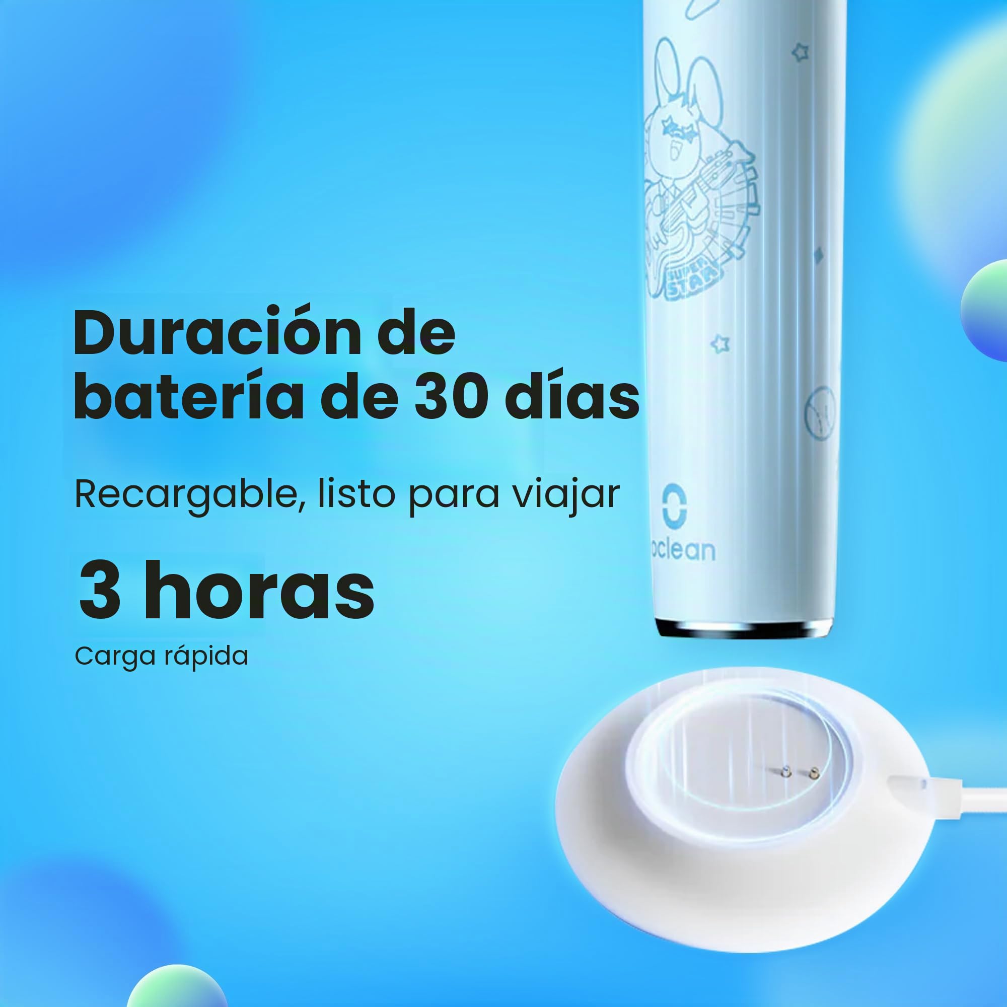 Oclean Cepillo de dientes eléctrico sónico para niños, cerdas suaves aptas para niños, cepillado ultra silencioso, temporizador integrado de 2 minutos, impermeable IPX7, para mayores de 5 años (azul)