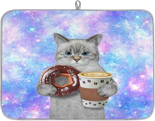 Miniatura 9 de Tapete de secado de platos de color pavo real prémium para encimera de cocina, tela de poliéster absorbente, respaldo antideslizante, ideal para