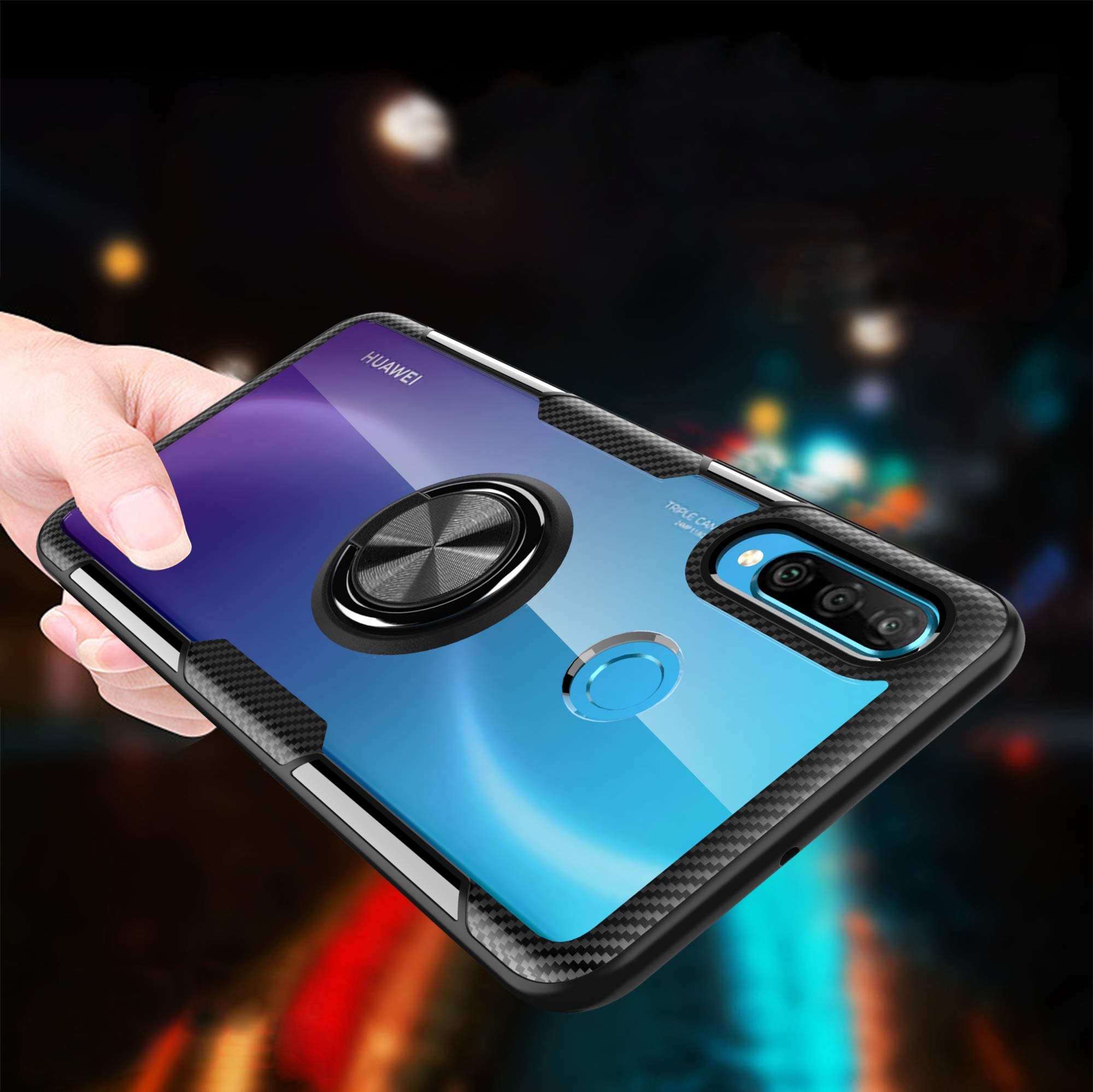 SORAKA Hülle Für Huawei P30 Lite Mit 360°-Ring & Magnetplatte – Transparent, Stoßfest & Autotauglich
