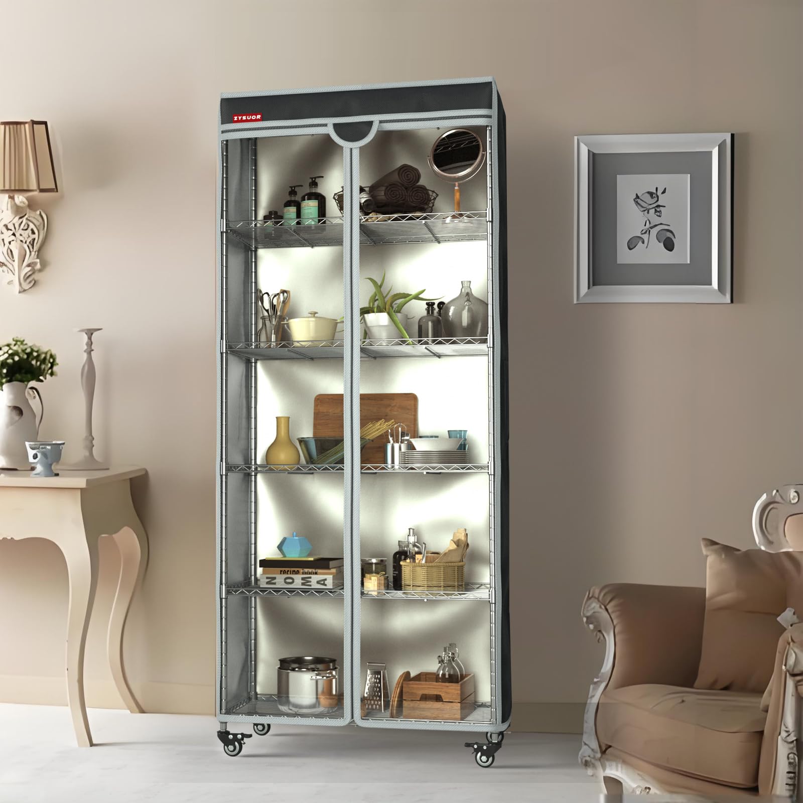 Drahtregal-Abdeckung, 152,4 x 61 x 182,9 cm, robuste Regalabdeckung für große Regale, wasserdicht, staubdicht, transparente PVC-Vorderseite und T-Reißverschluss für Lagerregal (ohne Regale