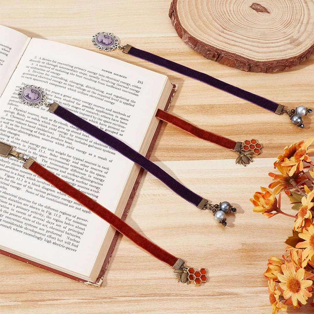 Marque-page Vintage En Métal Avec Ruban De Velours, Breloque, Pendentif Aliments, Chapeau De Sorcière, Fantôme, Thème D'Halloween, 4 Couleurs, 11.8-12.4 Pouces