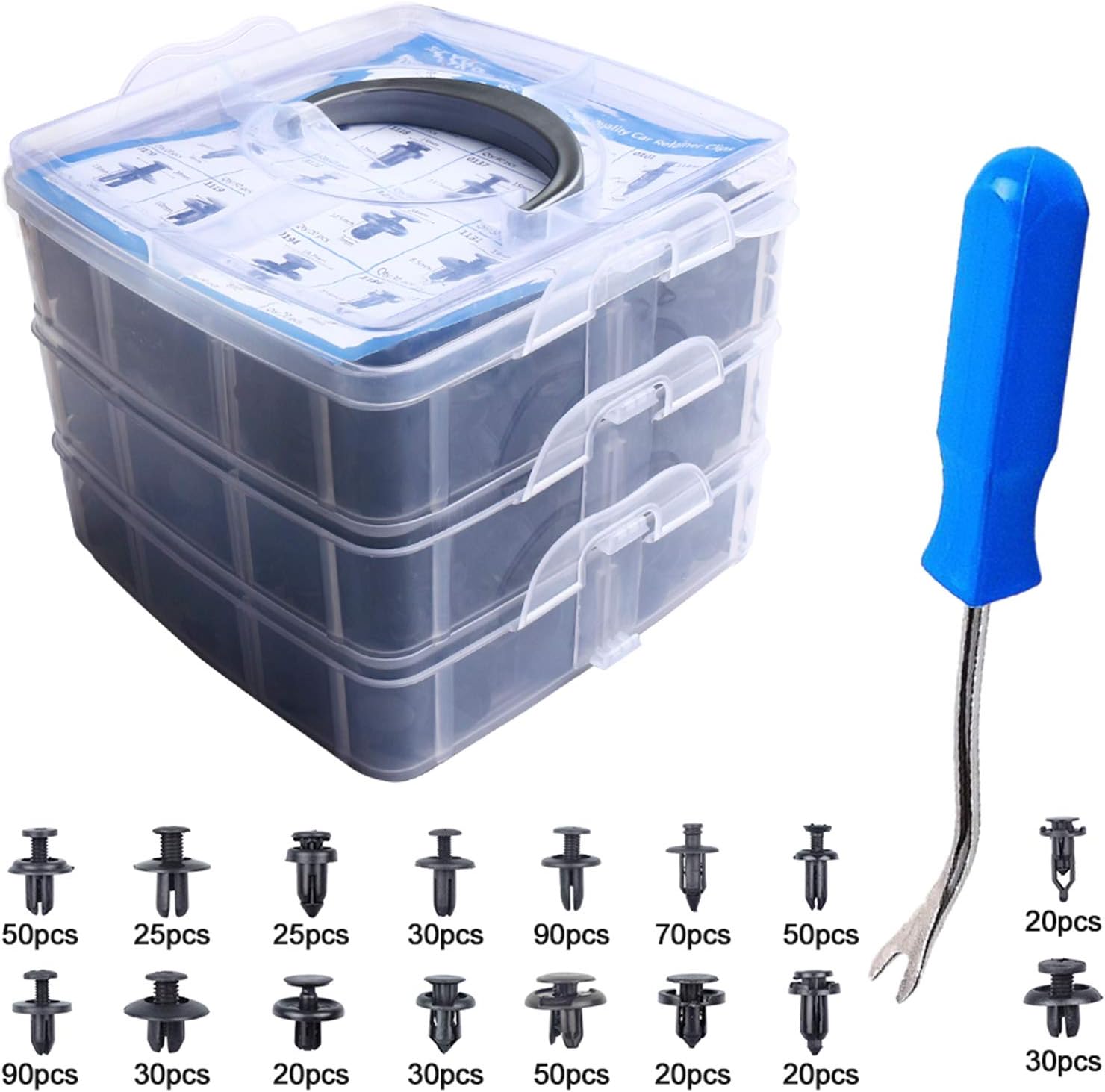 625Pcs Car Push Retainer Clips & Plastic Fasteners Kit - 16 Most Popular Sizes Auto Push Pin Rivets Set Nylon Bumper Fender Rivets Clips Door Trim Panel Clips Compatible with GM Toyota Honda