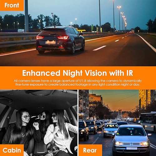 Miniatura 5 de RexingUSA V2 PRO AI Dash Cam 3 canales delanterocabinatrasero 1080p grabación con aplicación móvil, cámara de tablero de visión nocturna con