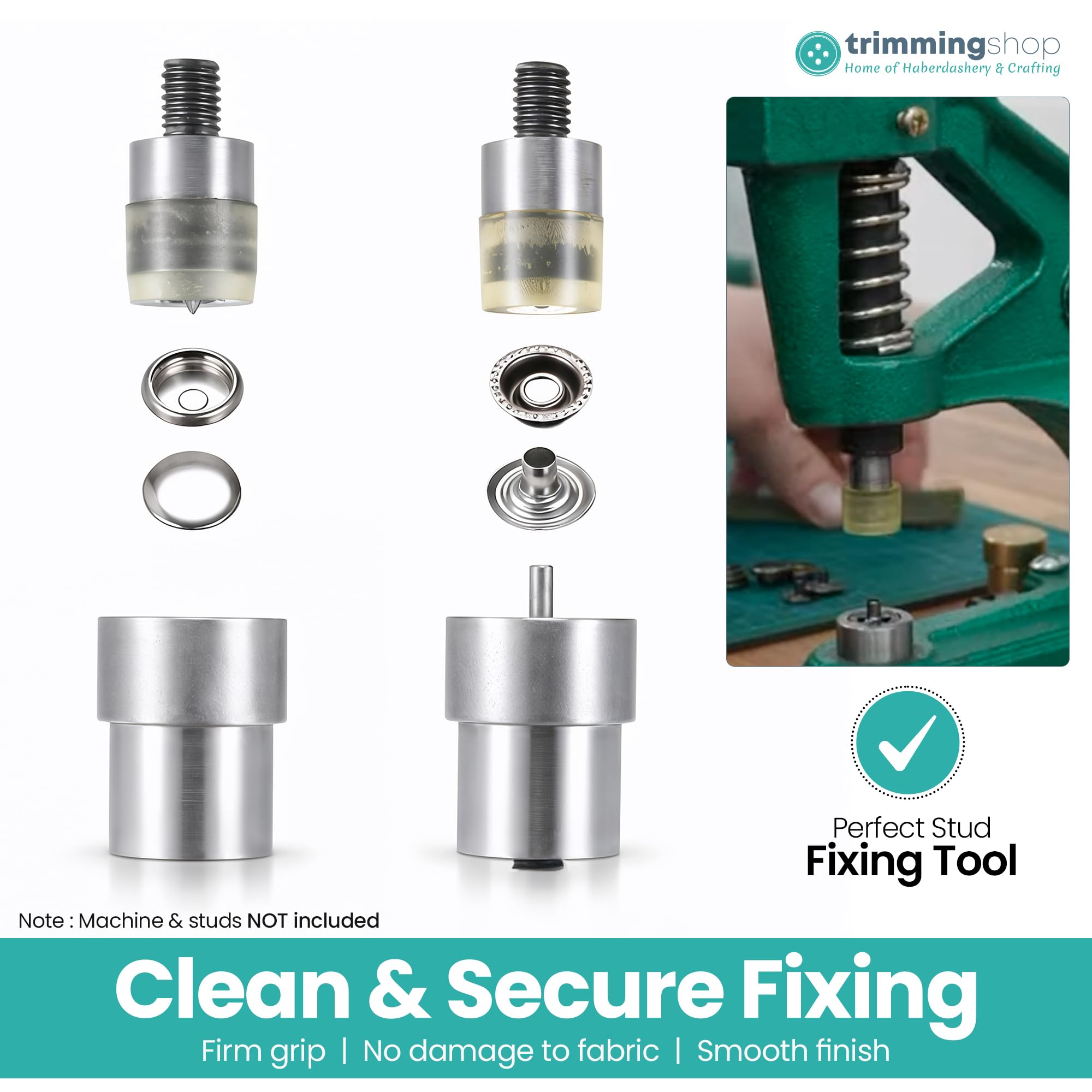 Trimming Shop Broche a Presión Die para Universal Mano Verde Máquina Prensa, Fijación & Cierre Ropa, Telas, Artes Manualidades, Bricolaje Proyecto, Cuero Manualidades - Verde Máquina + Troqueles, 17MM