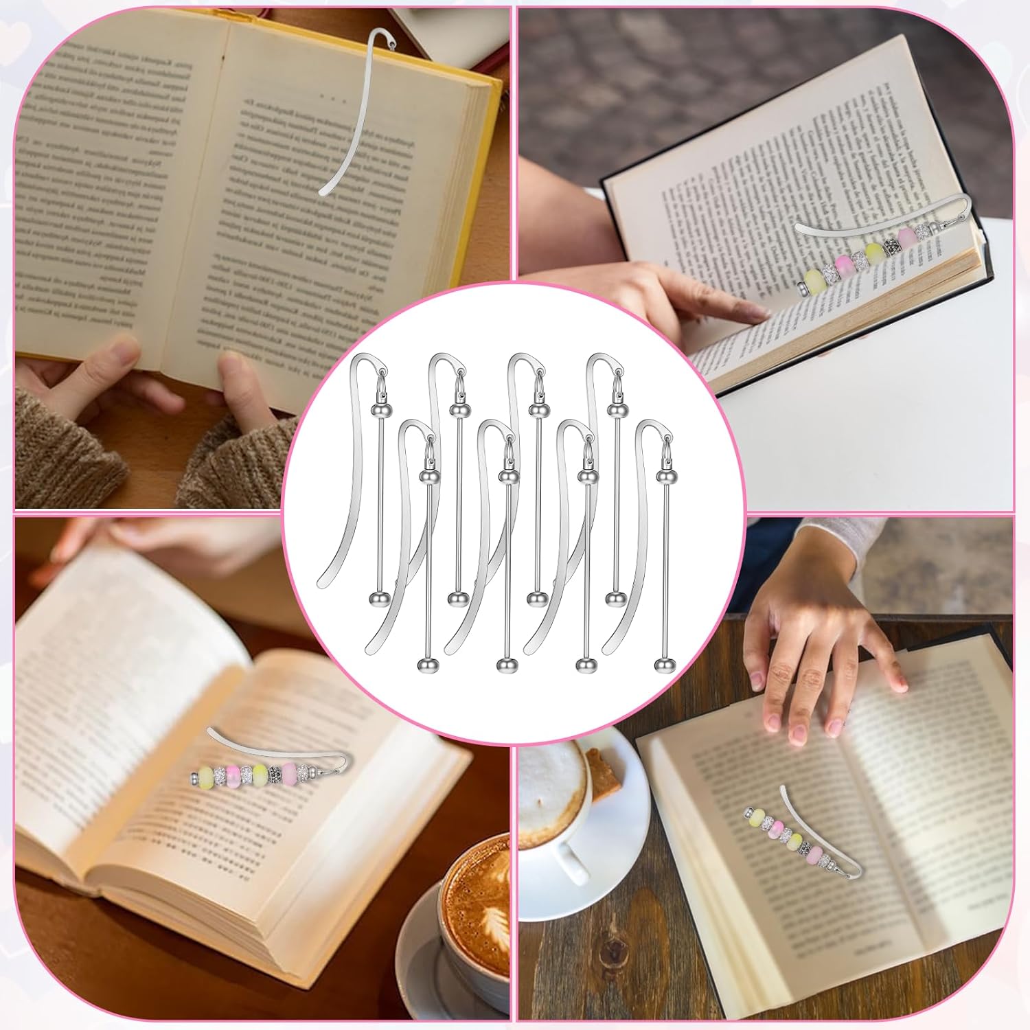 8 Pcs Beadable Bookmarks DIY Metal Bookmark Stainless Steel Modern Blank Bar Bookmark Craft Beaded Charm Gifts for Book Lovers Student Teacher - Image 5
