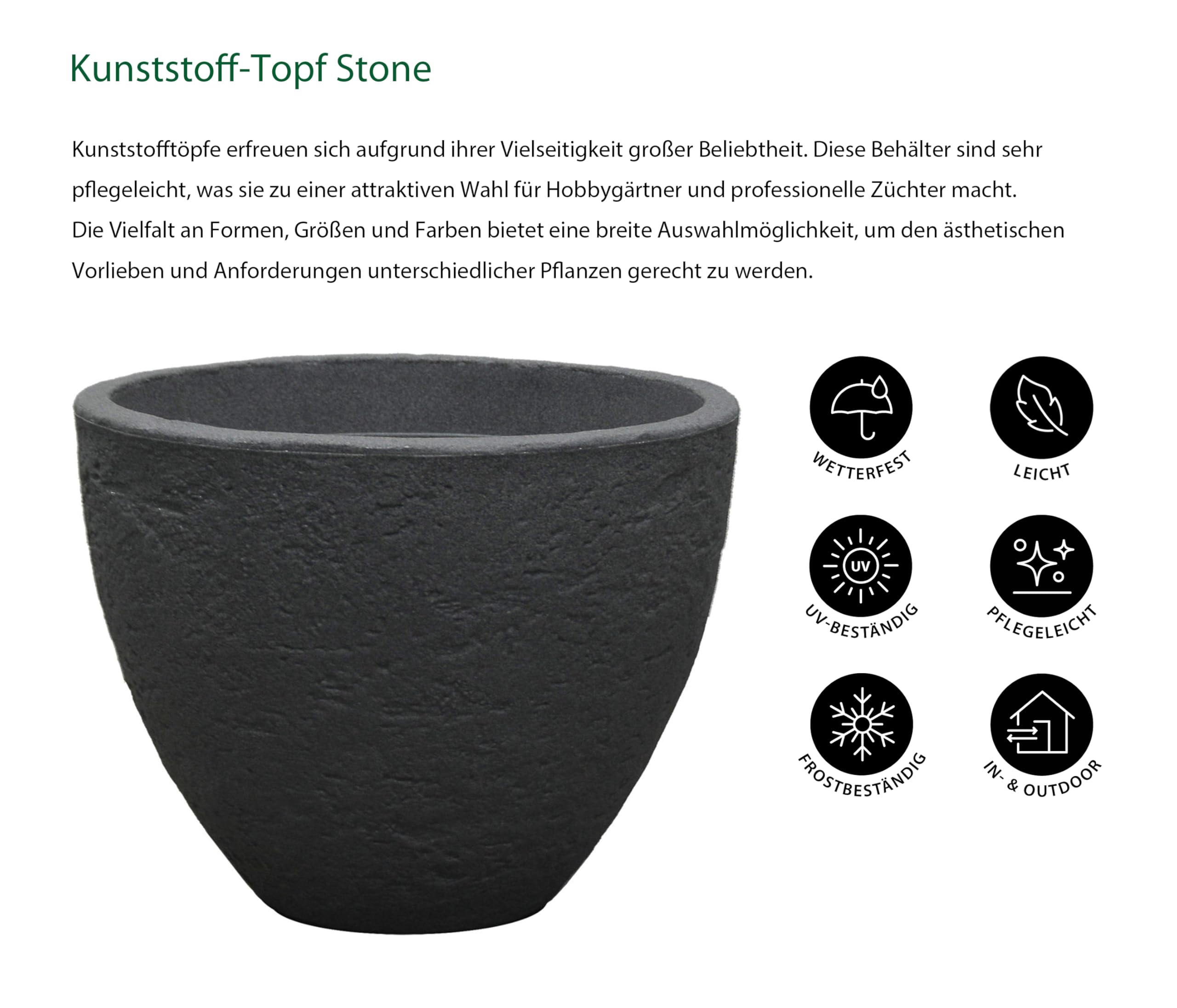 Dehner Pot de Fleurs en Plastique Anthracite 50 cm Hauteur env. 39 cm
