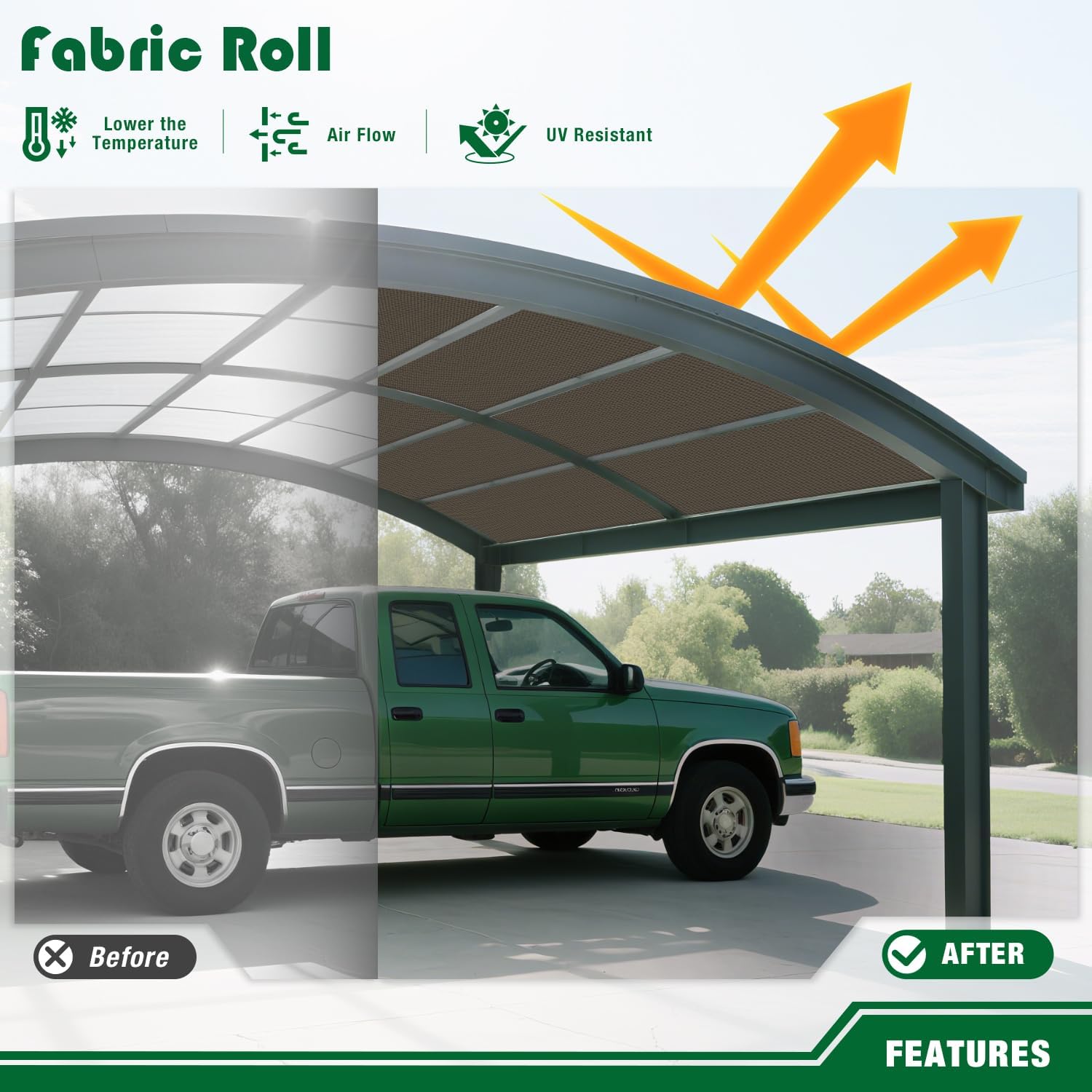 8'x15' Shade Cloth Sun Shade Fabric Roll Replaceable Canopy Pergola Cover UV Block Sunshade Sail Screen for Outdoor Patio Garden Gazebo Porch Deck, Brown