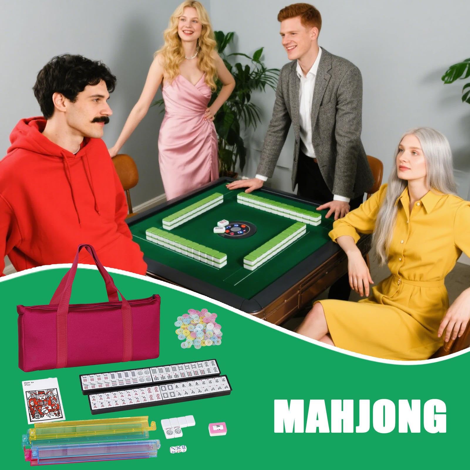 Generisch Mahjong zestaw kamieni do zabawy – kompaktowy zestaw mahjong z praktycznym workiem do noszenia | kompletny zestaw z akcesoriami i przenośnym rozmiarem, do nauki i zabawy w domu, dla