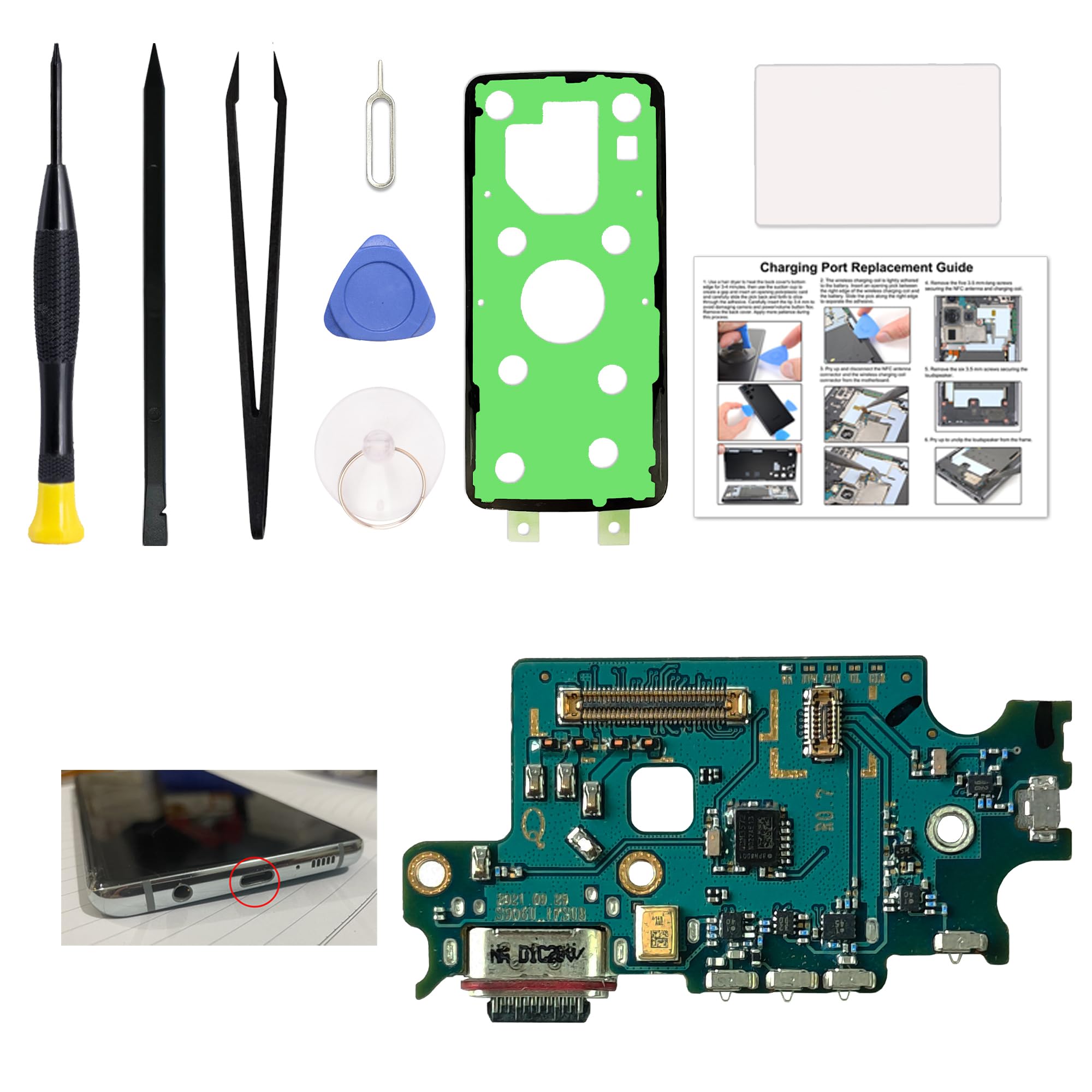 Charging Port Replacement Kit Compatible with Galaxy S22+ Plus US Version, Dock Board USB-C Connector Only for S22+ Plus SM-S906U, SM-S906U1, SM-S906W, with Instruction Manual, Toolkit