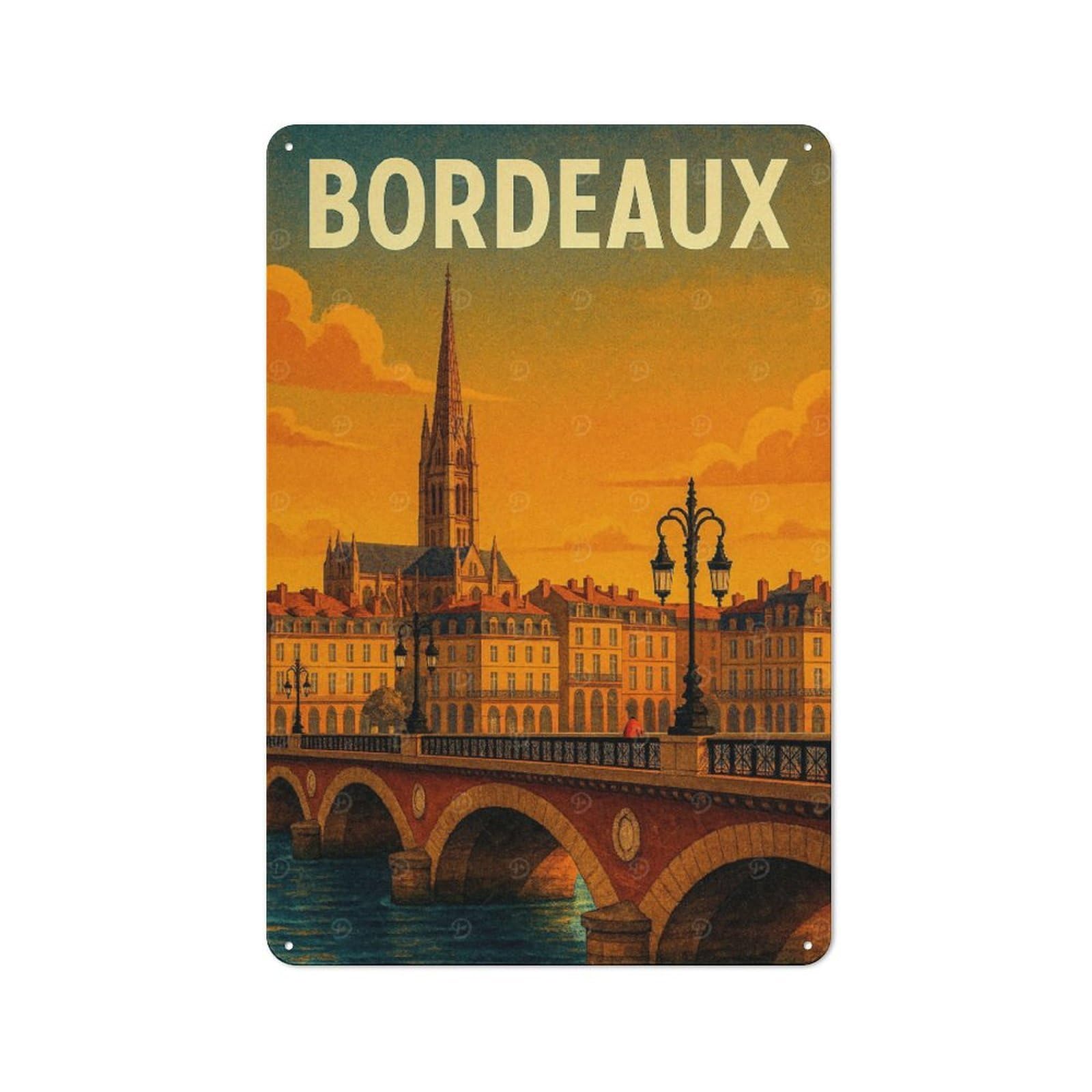 Rustic Bordeaux Cityscape Travel Rustic Tin Sign 30x20cm, Porch Wall Decor for Greenhouse, Garden Room, Cafe Or Entryway