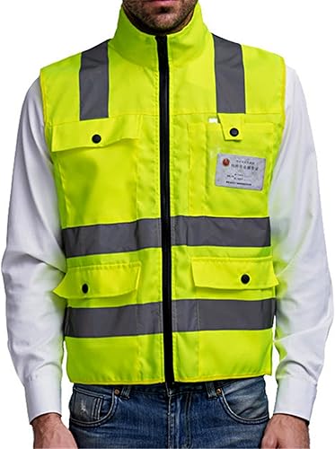 Chaleco reflectante con cremallera frontal de cuello alto con bolsillos, equipo de seguridad de alta visibilidad para deportes, trabajo,