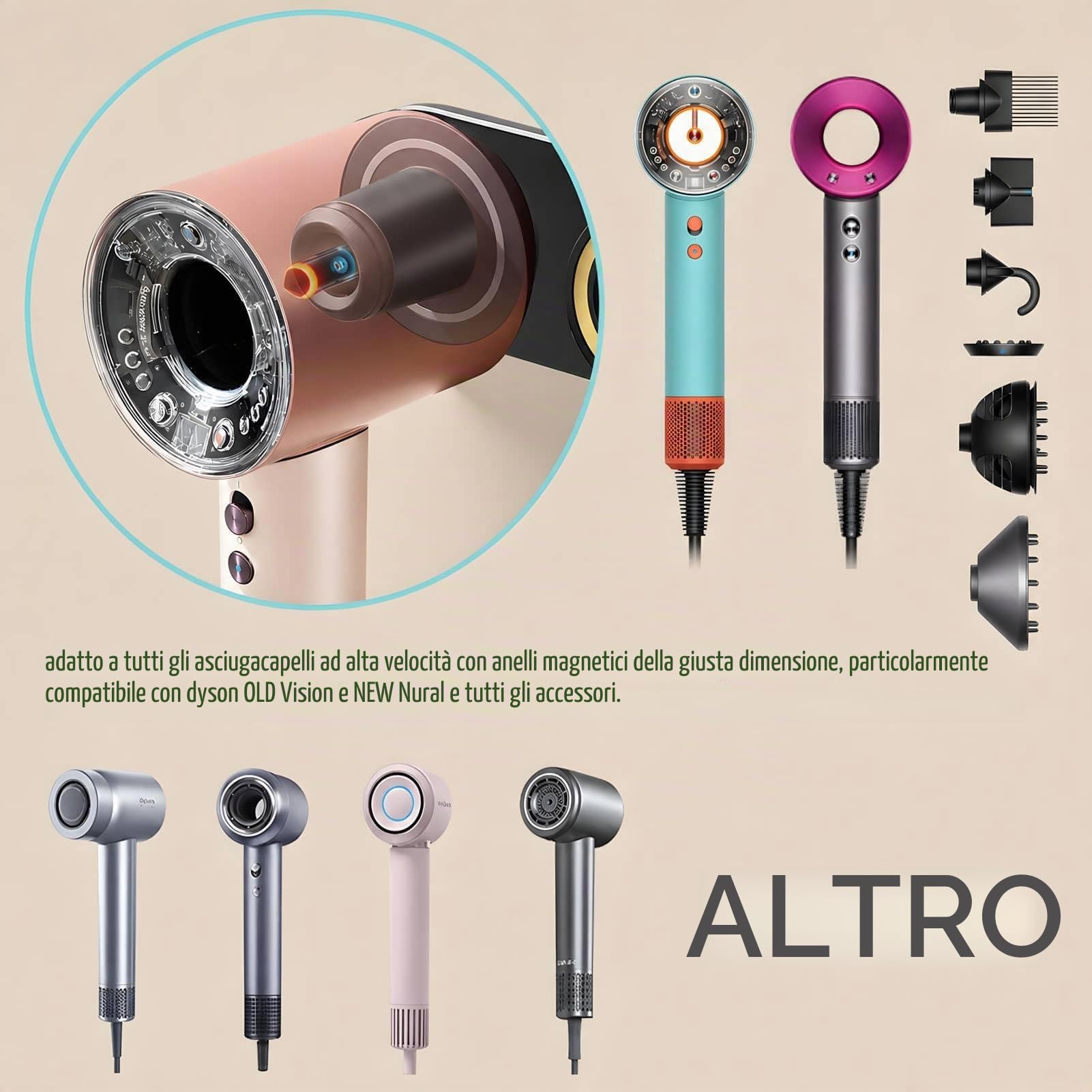 simpletome Supporto per Asciugacapelli da Muro per Tutti Magnetico Alta velocità Asciugatore per Capelli con Gancio Organizzatore del Cavo della Spina (Lega di Alluminio, Nero)