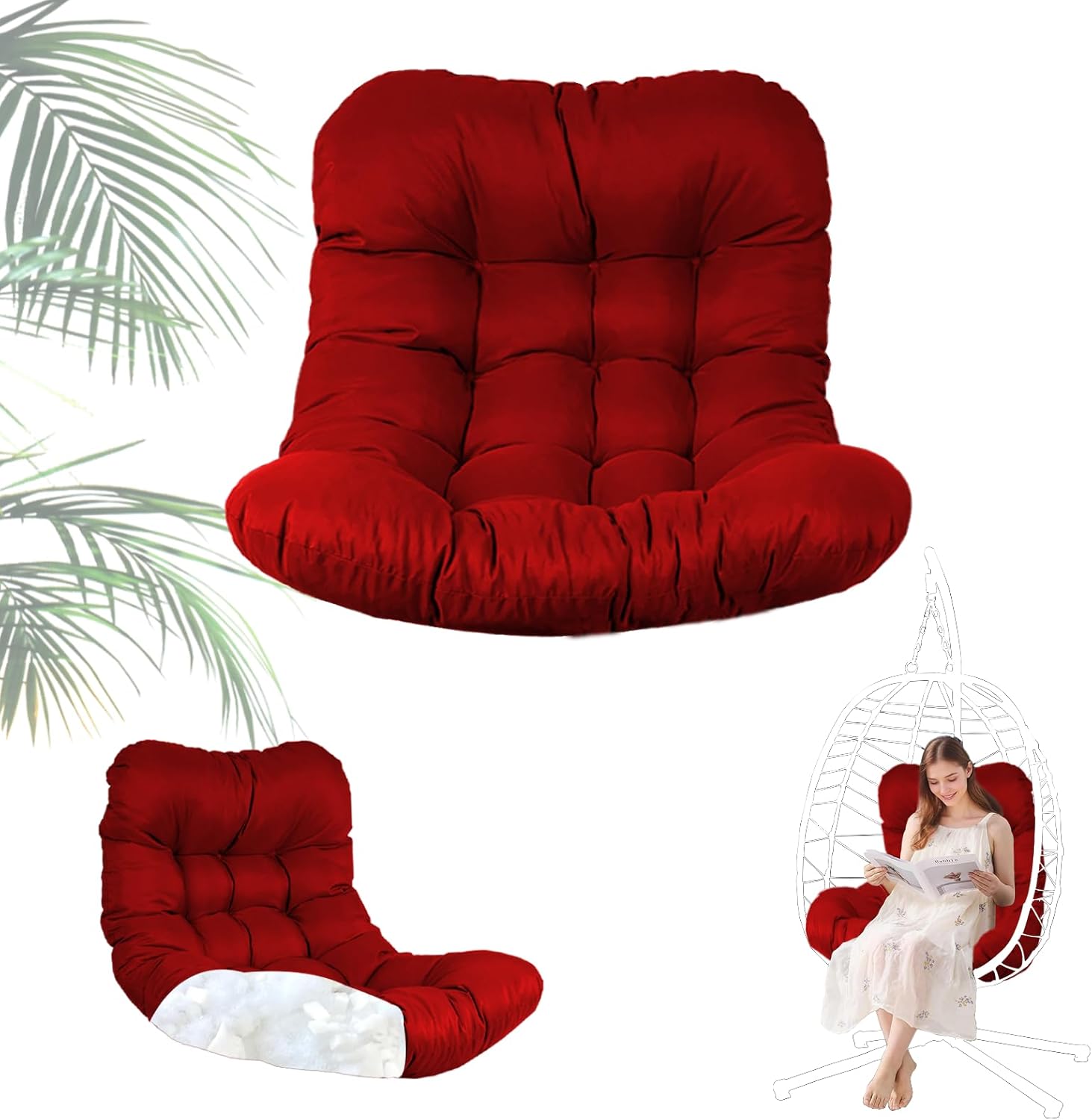 Egg Chair Cushion Replacement, Thickened 7.1‘’ Waterproof Hanging Basket Seat Cushions with 4 Ties, U-Shaped Hammock Swing Chair Cushions for Outdoor Indoor Use (Dark Grey)