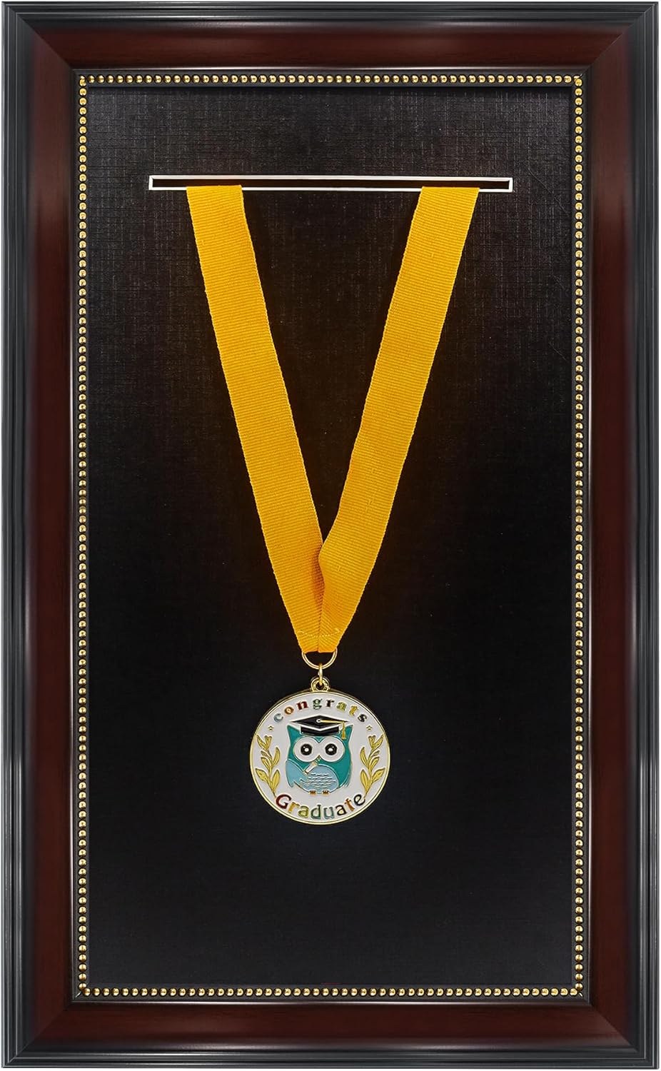 GMFrames Graduation Stole Frame with Black Single Slot Mat,HD Glass,Ideal to Display Graduation Sash or Medal,Mahogany with Gold Beads