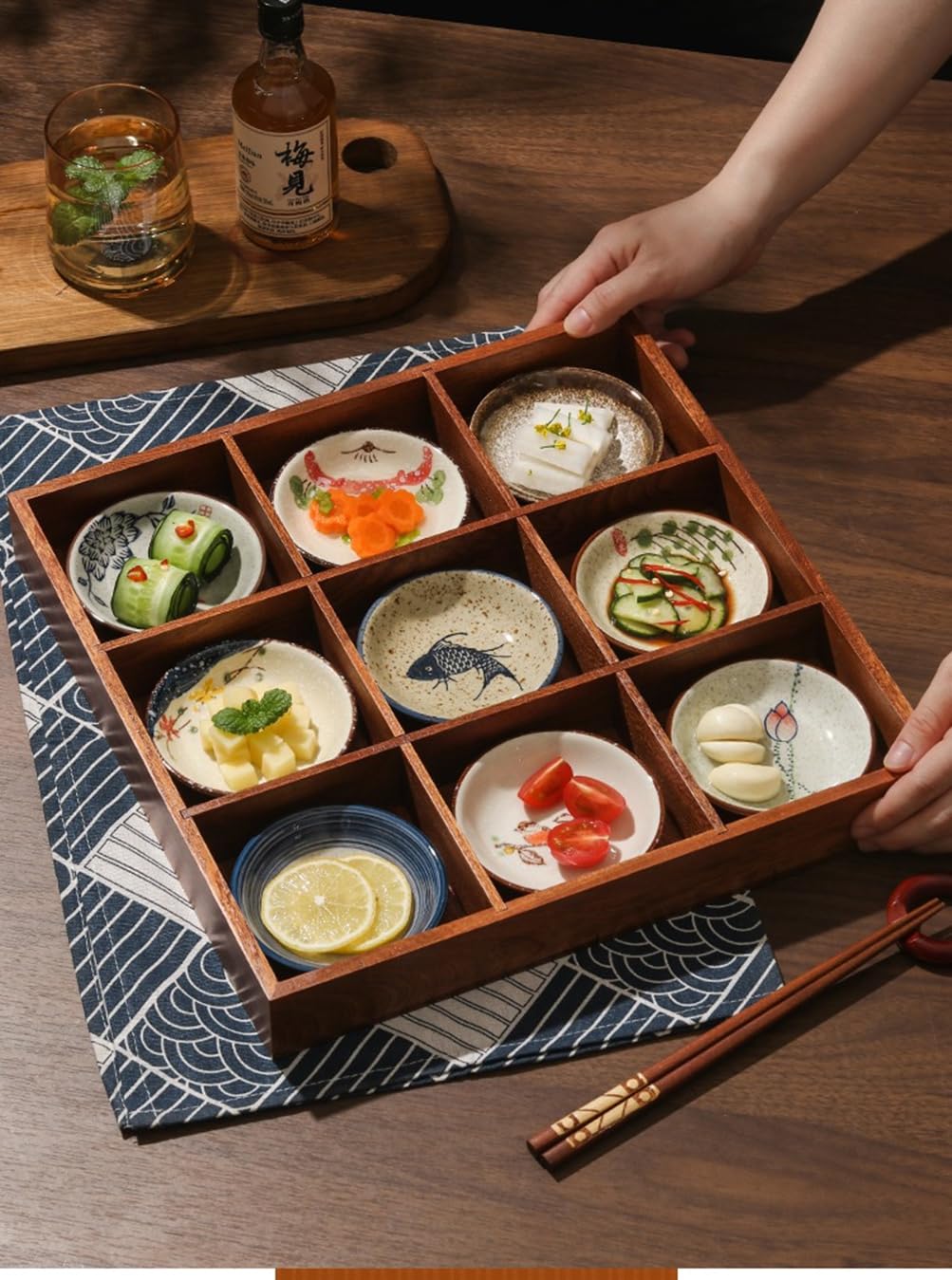 Amazon｜豆皿 小皿 セット 陶器 食器 仕切りトレー 木製 トレイ深型