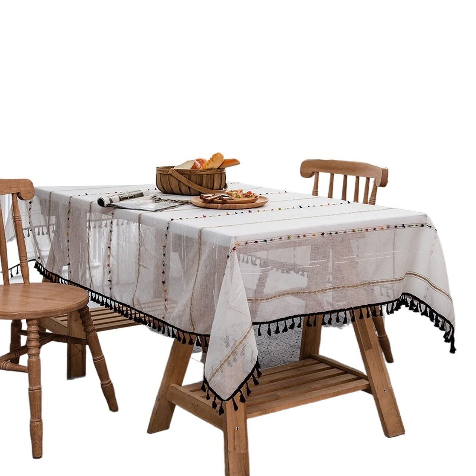 JINGYAN Tablecloths Tablecloth Tassel Jacquard Rectangle Table Cloth for Dinning Wedding Decoration Washable Fabric Polyester Linen Cover(100x140cm)