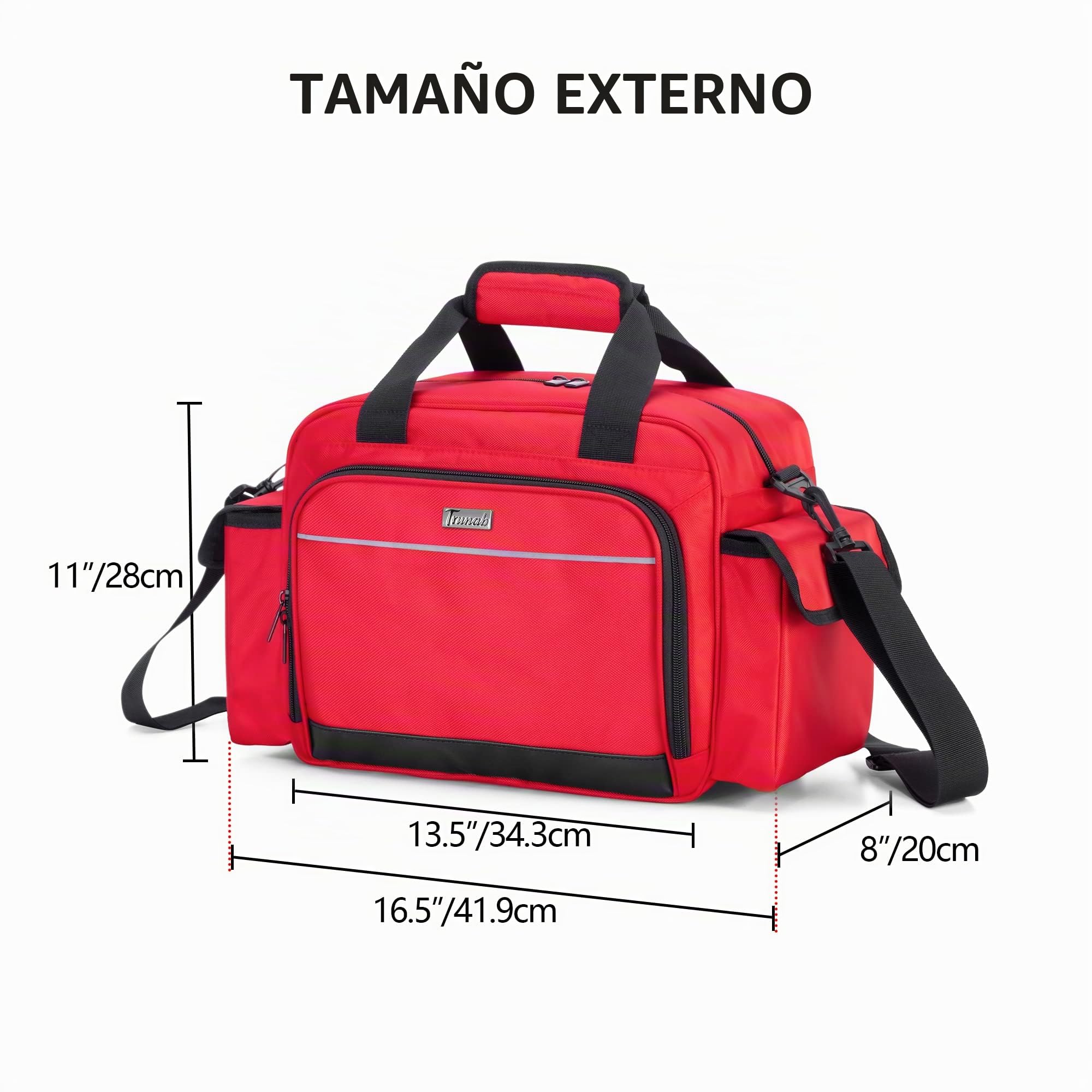 Trunab - Bolso de Primeros Auxilios, Rojo para Enfermeras, Apto para visitas a casa, Bandolera para Uso médico con Muchos Bolsillos para Estudiante de enfermería