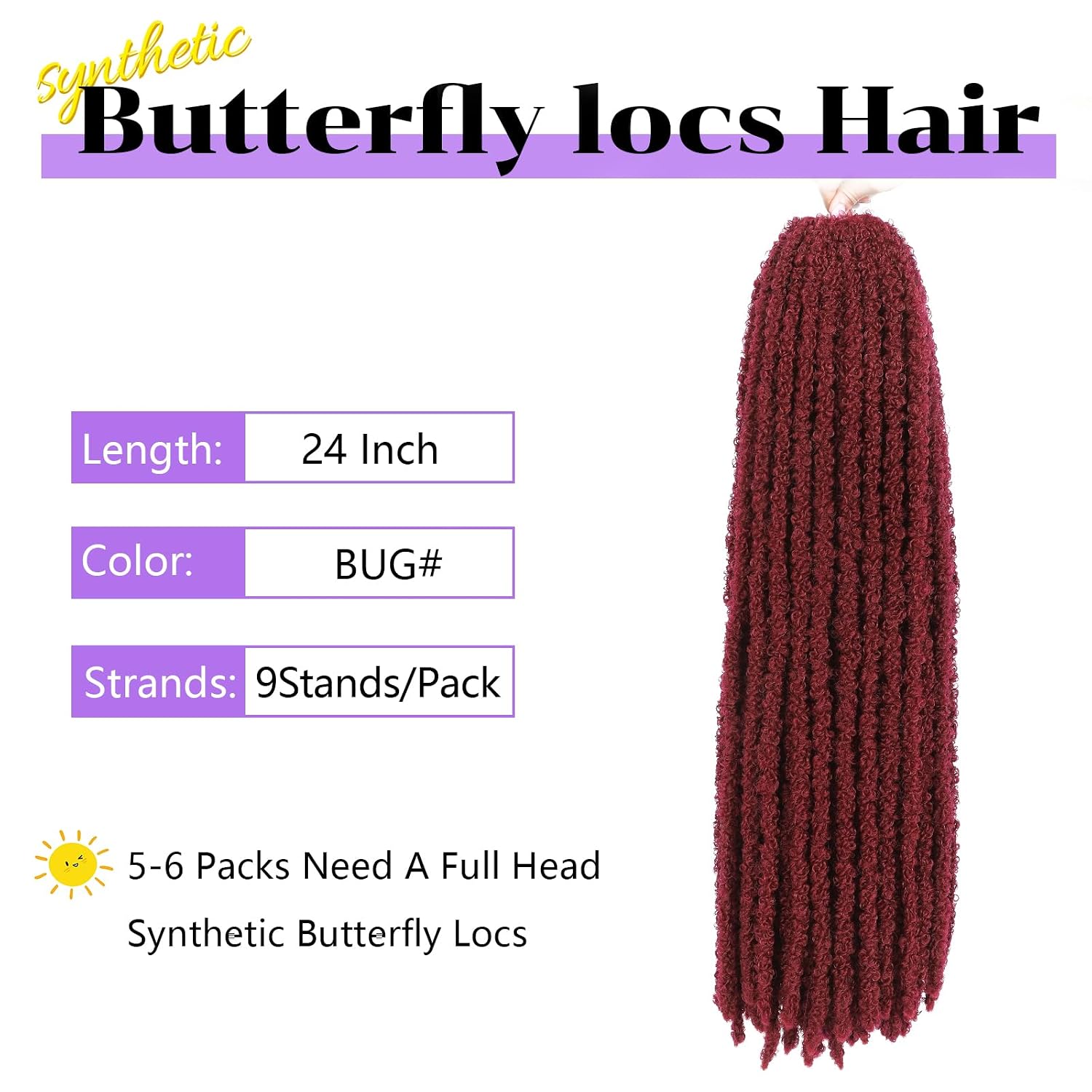 Butterfly Locs Crochet Hair 24 Inch Distressed Locs Crochet Hair for Black Women 6 Packs Fairy Butterfly Crochet Locs (24 Inch-6 Packs-Burgundy)