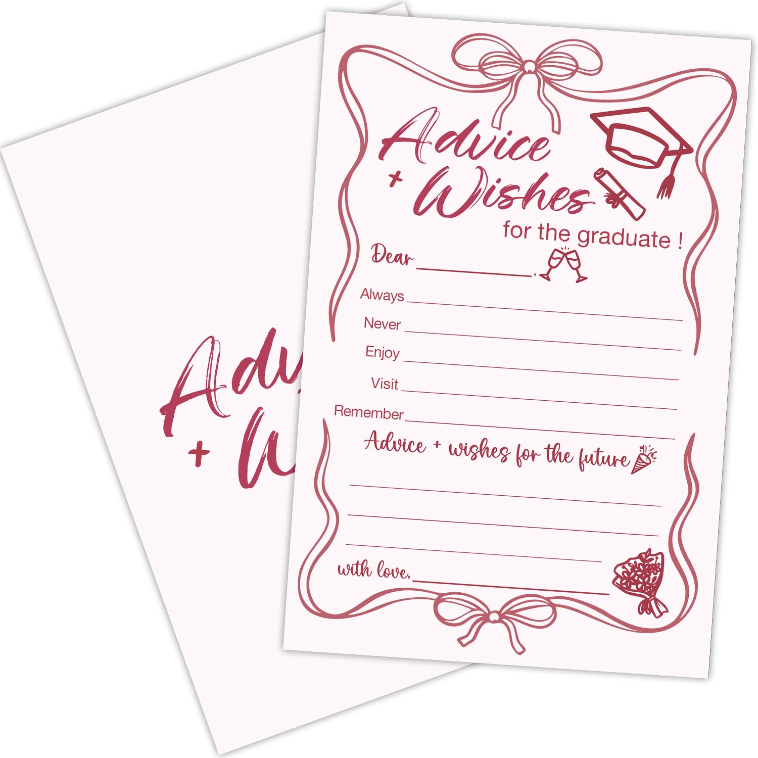 Pink Bow Advice and Wishes Card for the Graduate Cards 4x6 Inch Grad Party Game Cards with Envelopes 20 Pcs Double Sided Grad Card for Graduation