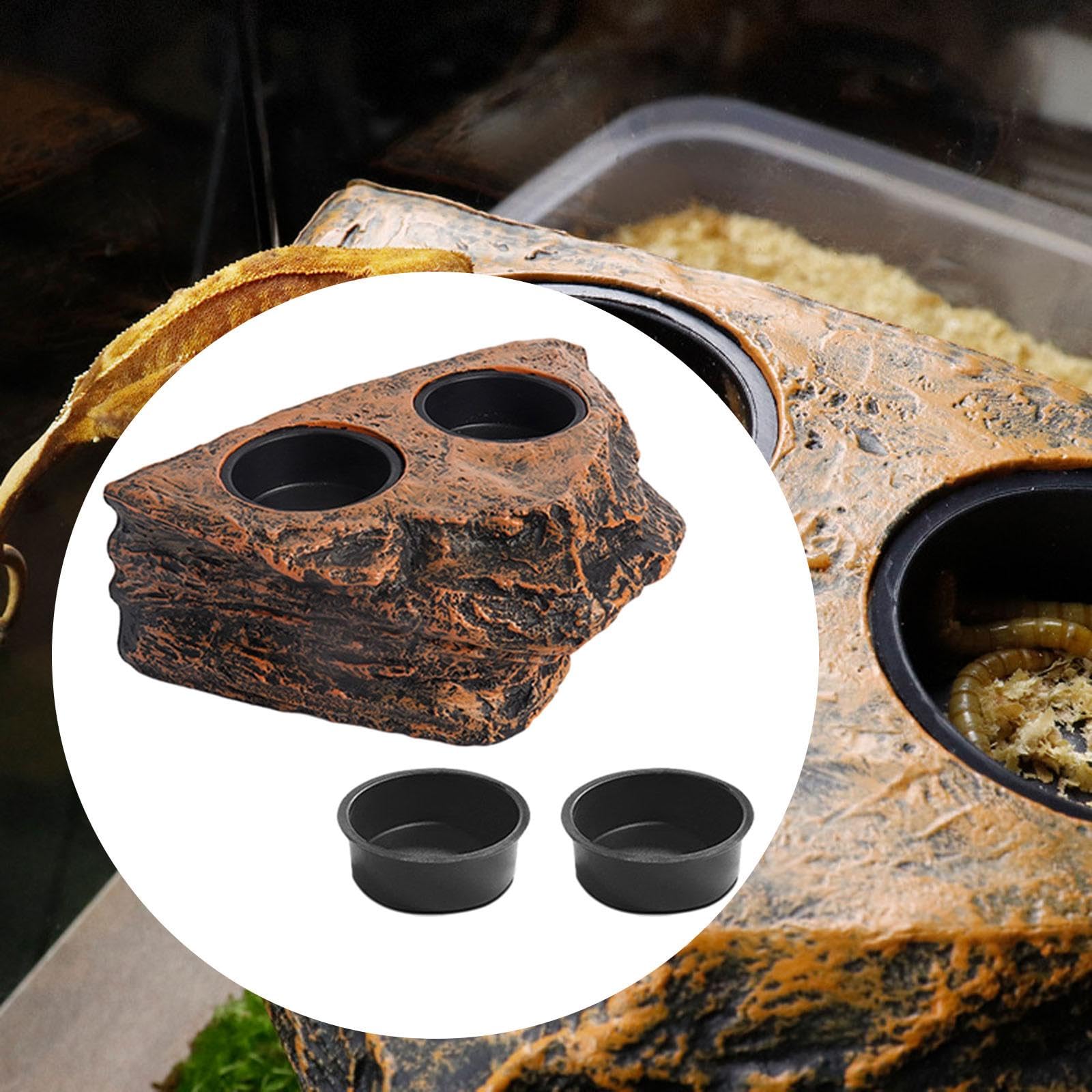 ????? Reptile Feeding Tray Platform Food Water Bowl Multipurpose Feeder Ledge for Tree Frogs, Turtles Accessories, Dual Slots