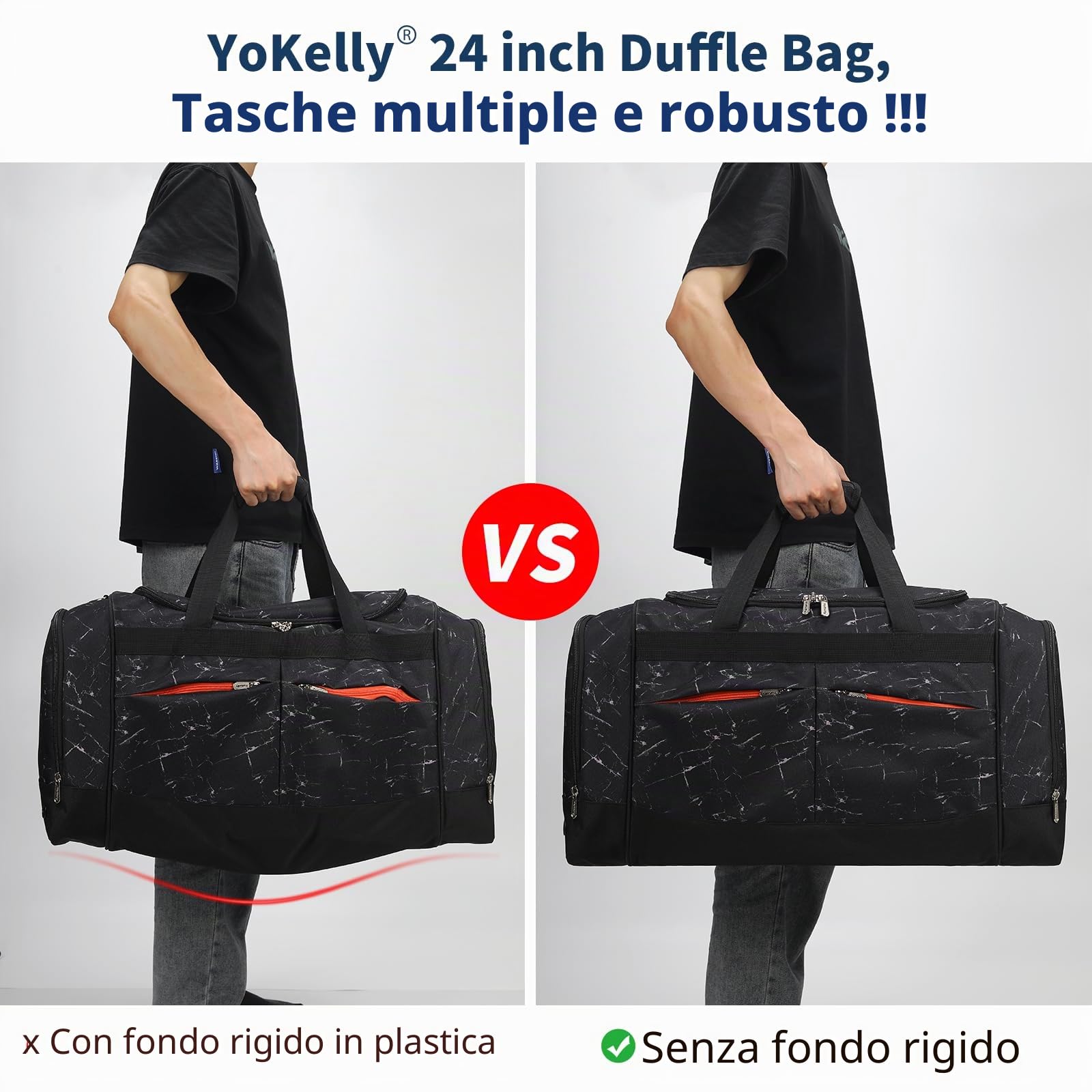 Grande borsa da palestra da uomo, grande borsone con fondo rigido con scomparto per scarpe per sport/viaggi, Marmo, borsa grande