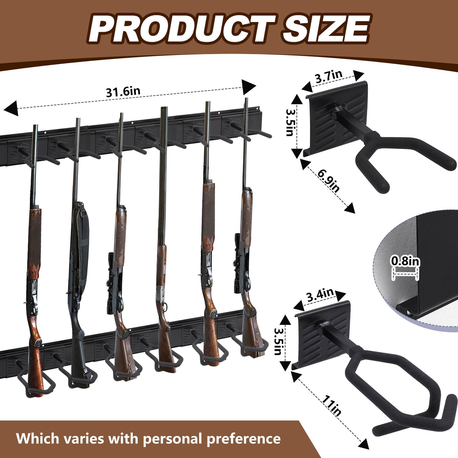 Gisafai 1 estante de metal ajustable para armas, montaje en pared, soportes de acero para armas de interior, soporte para pistola de 6 ranuras, soporte de exhibición negro con acolchado suave para
