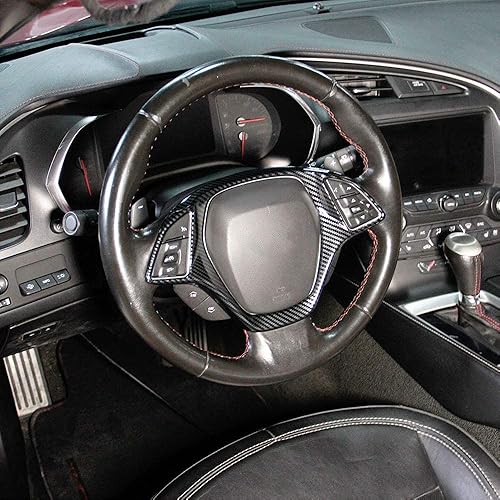 Miniatura 2 de Cubierta de volante con aspecto de fibra de carbono Accesorios para Chevrolet Corvette C7 2014 2015 2016 2017 2018 (Grande)