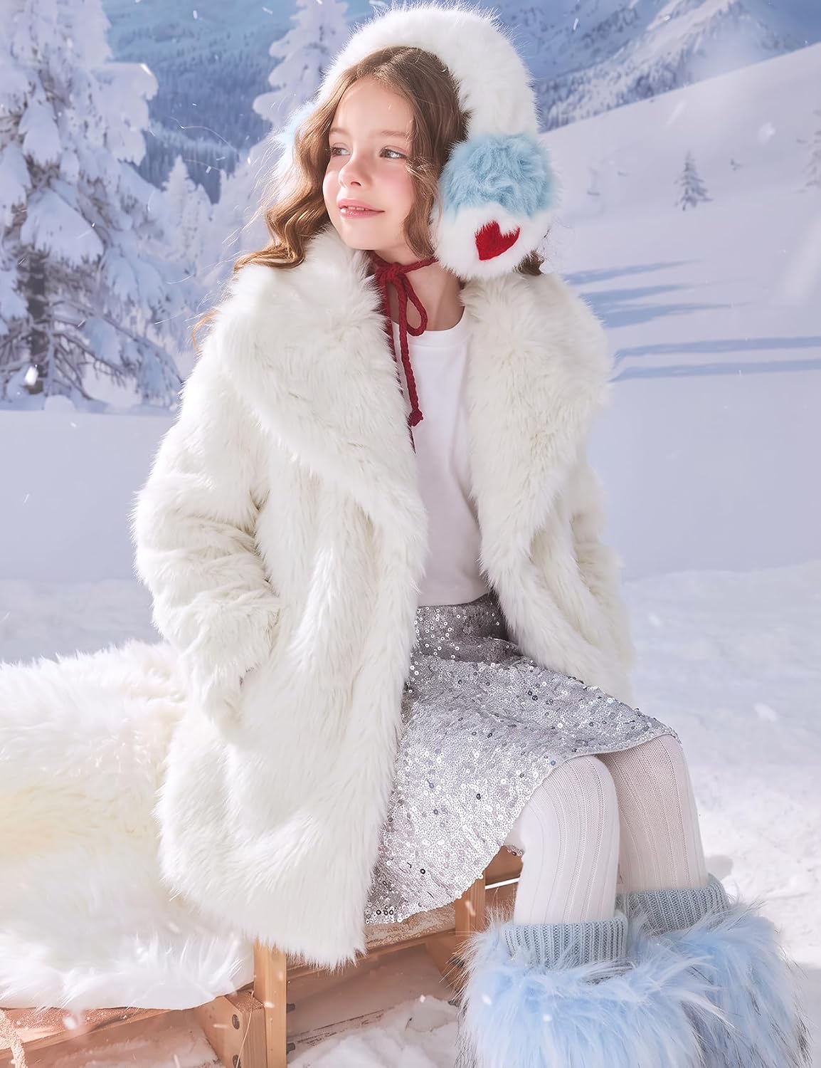 Girls Faux Fur Coat Long Fluffy Jacket Winter Furry Coats