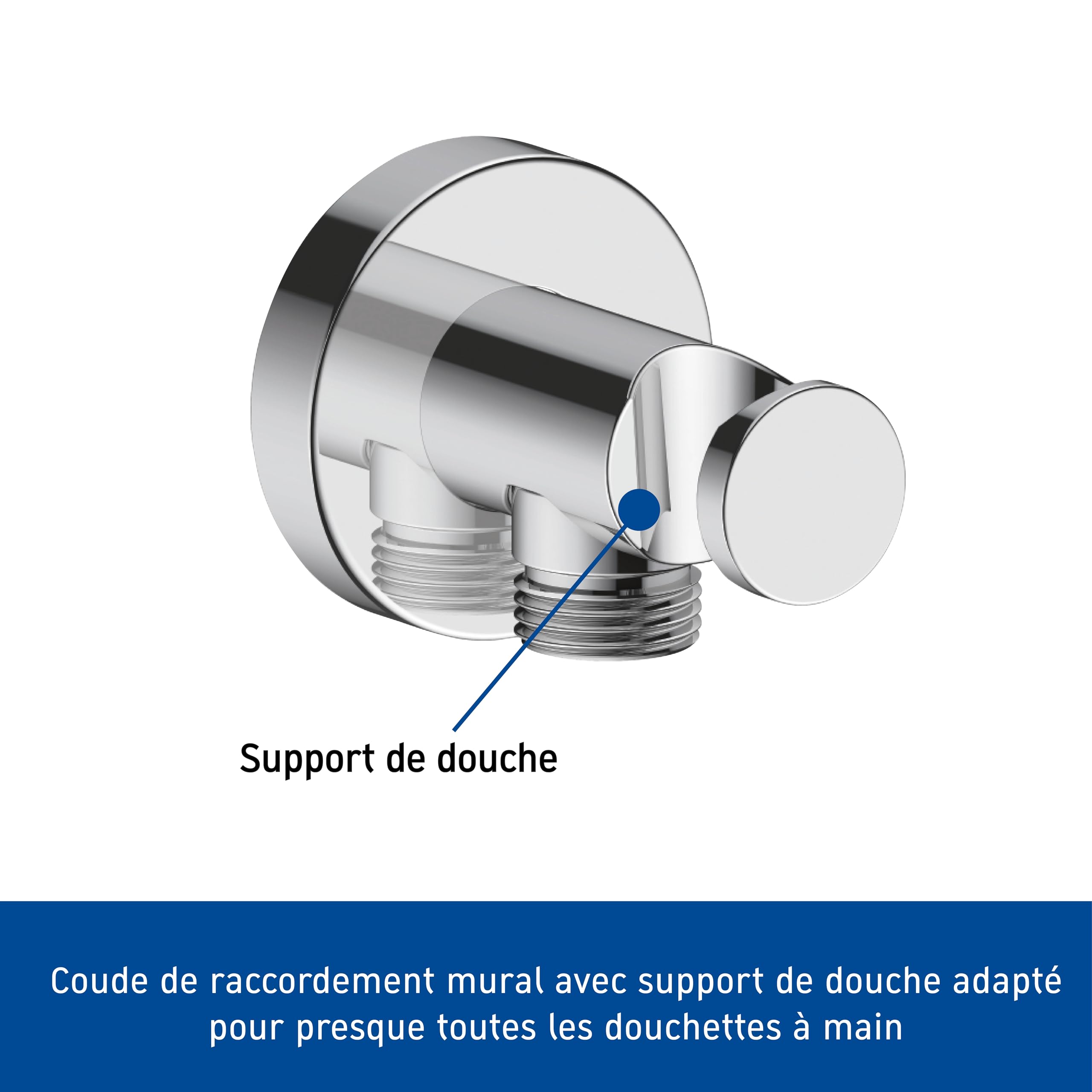 Set de douche universel Duravit, douchette ronde à économie d'eau, coude de raccordement mural, flexible de douche, chromé