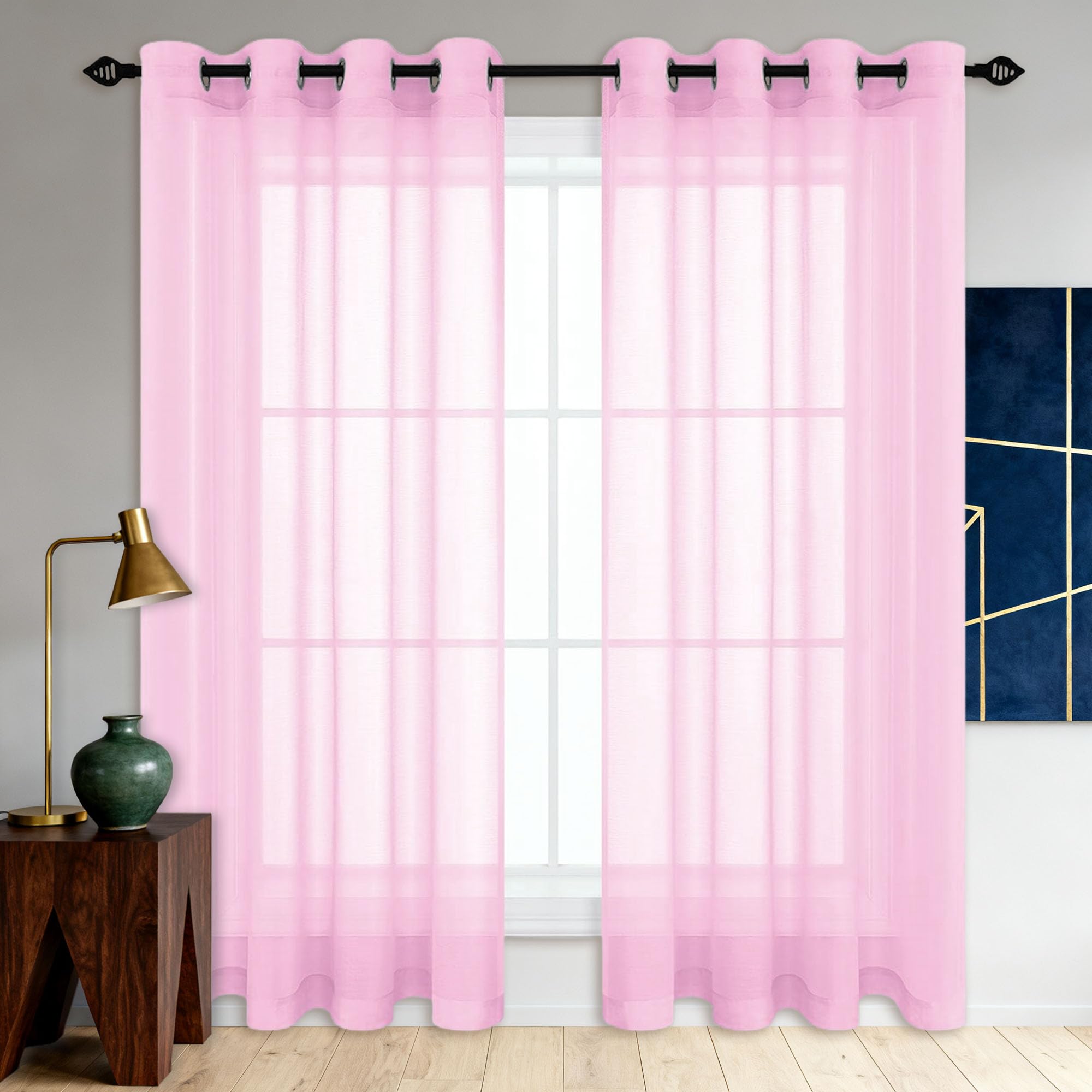 Rideau de salon doux rose 305 x 350 cm avec oeillets pour grande baie