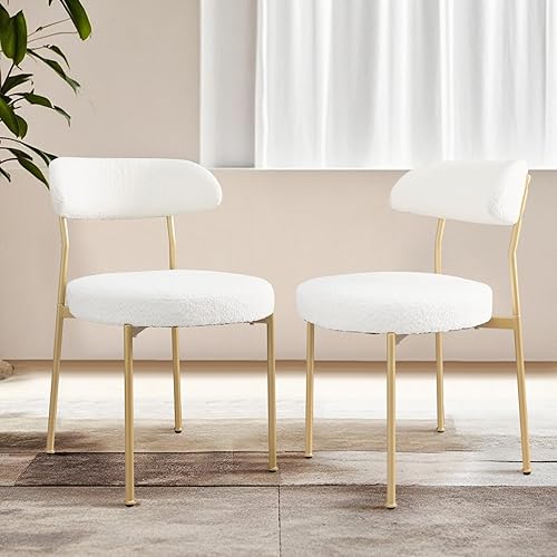 Miniatura 2 de Modern Boucle - Juego de 2 sillas de comedor con respaldo redondo tapizado de lana de cordero y patas de metal para comedor, cocina, restaurante,