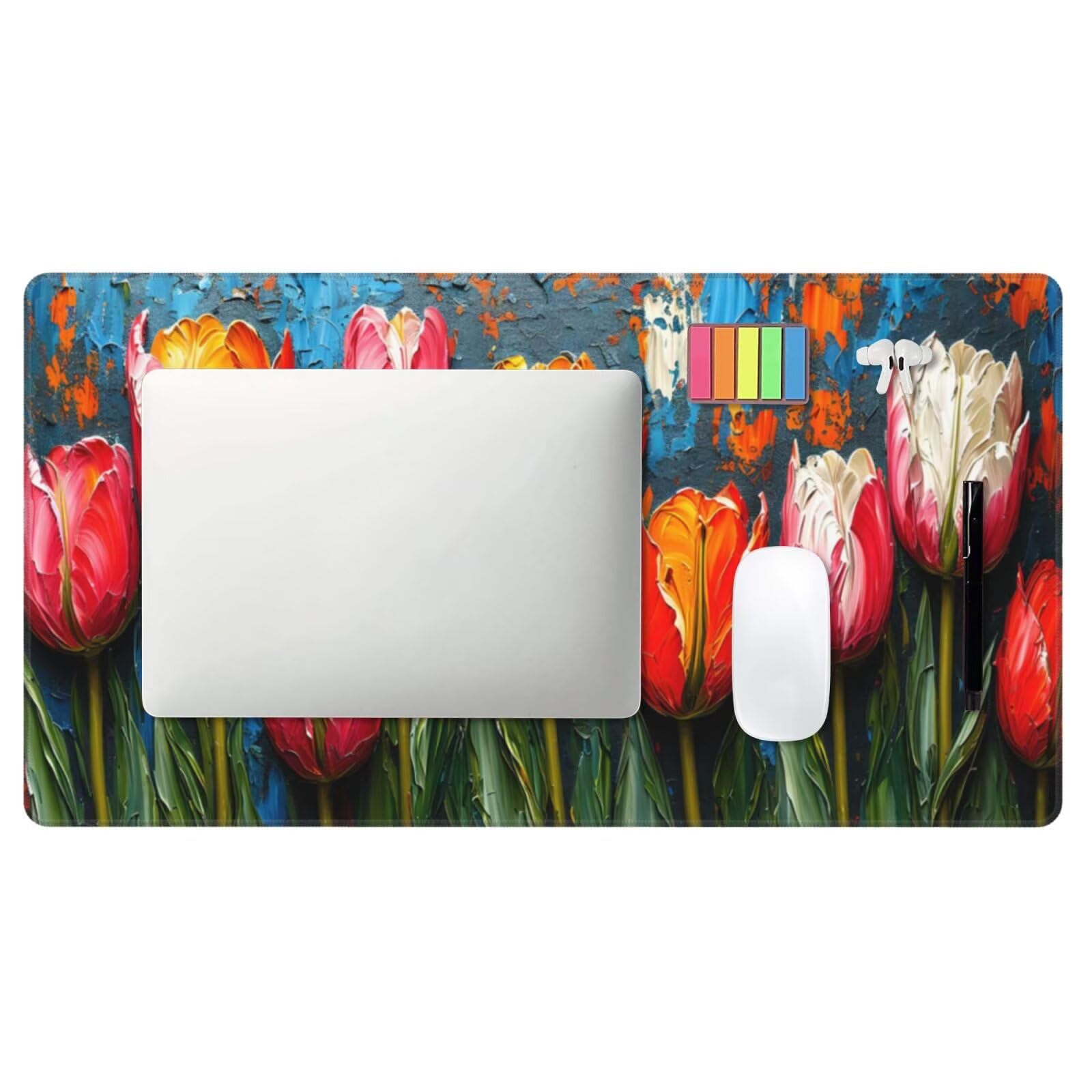 Podkładka pod mysz tulipanową, duża podkładka pod mysz 1600x800 mm, kolorowa podkładka pod mysz do gier, podkładka na biurko ze zszytymi krawędziami, podkładka pod mysz z klawiaturą, do pracy, gier,