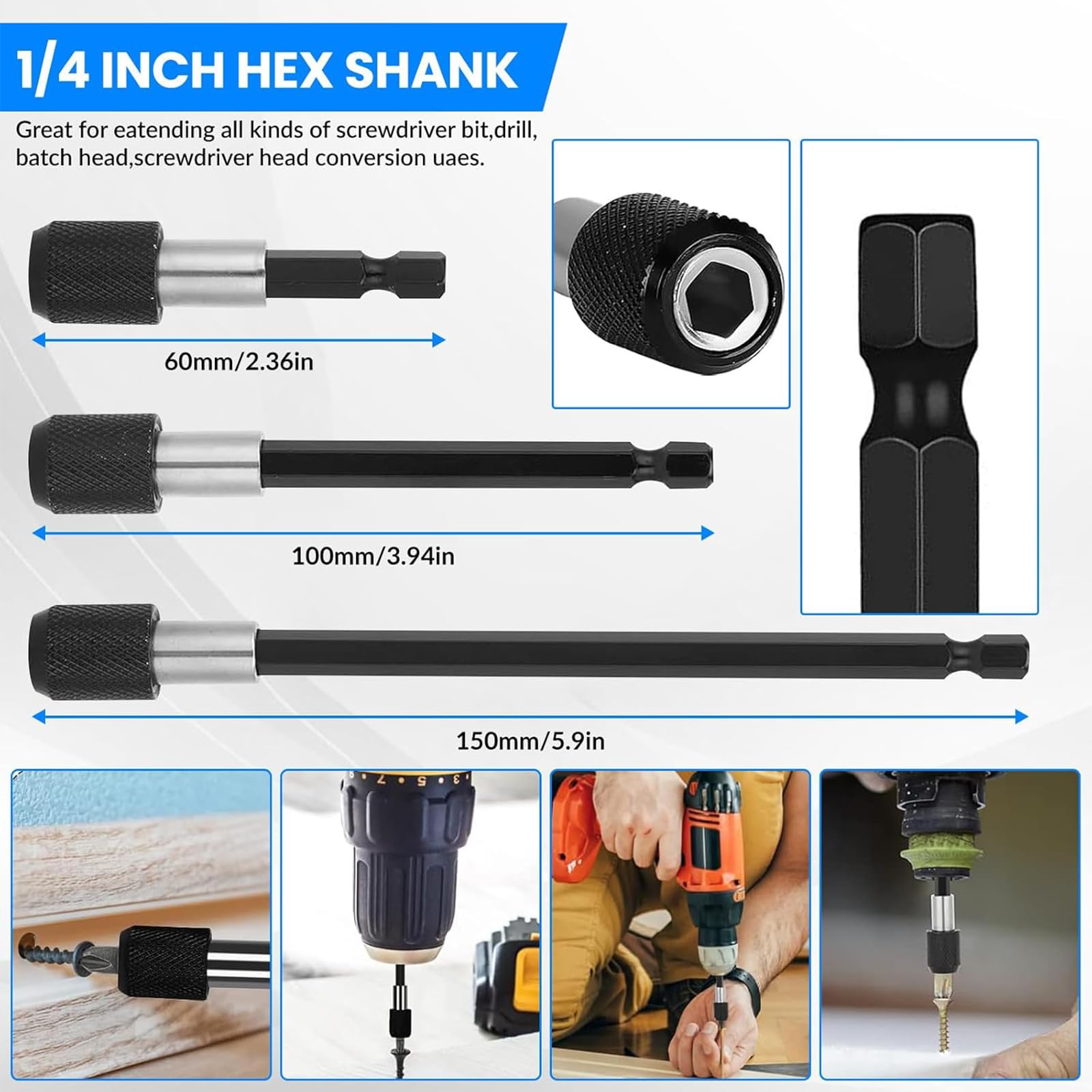 31 Pezzi Prolunga Flessibile per Punte da Trapano, Adattatore per Trapano ad Angolo Retto a 105 Gradi, 1/4" 3/8" 1/2" Adattatore Esagonale, Prolunga Flessibile Drill Bit Holder,Accessori Avvitatore