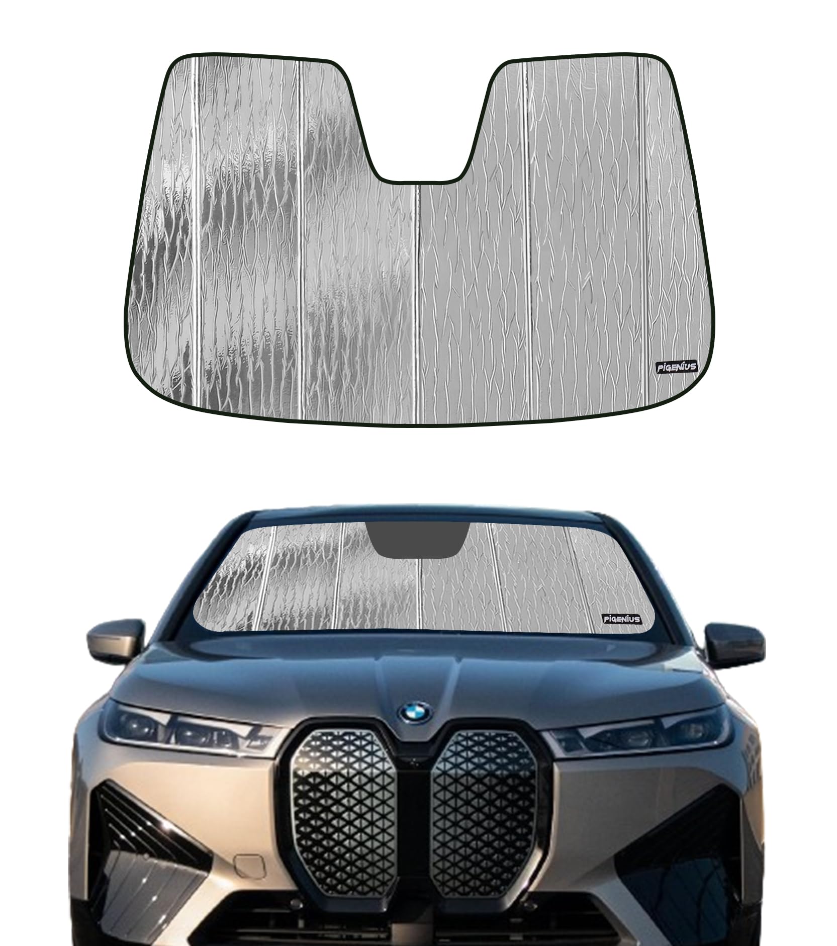 Pigenius Windshield Sunshade for BMW iX 2022-2025 (EV SUV/Chassis i20) xDrive50 M60, Reversible Silver/Black