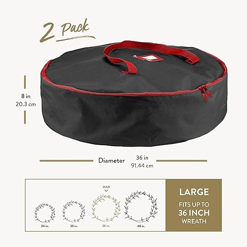 Vista 23 de Paquete de 2 bolsas de almacenamiento para corona, 61 cm - Coronas artificiales, asas duraderas, doble cremallera y ranura para tarjetas, contenedor