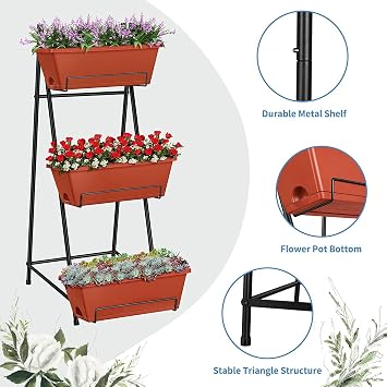 3-Tier Vertical Raised Garden Bed Planter Freestanding Metal Herb & Vegetable Stand with Drainage Holes, Space-Saving Outdoor Indoor Planter, Red