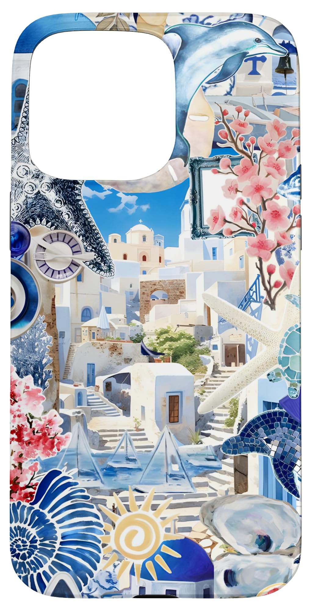 Summer Santorini Mediterranean Greece Island Collage Case for iPhone 15 Pro Max