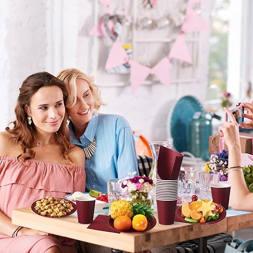 Vista 11 de Tioncy 200 platos de papel desechables, tazas y servilletas, suministros de fiesta, para 50 invitados, juego de vajilla de papel desechable