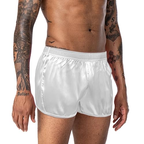 FIROTTII Men's 3 inch Satin Boxers Silk Satin Sleep Lounge Shorts Pajamas Bottom - White - X-Large