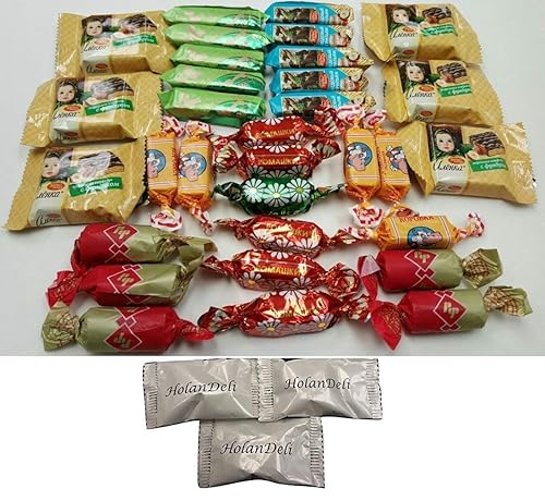 Caramelo ruso surtido (Alenka, Grilyazh, Batonchik, Korovka, Romashka, Miel Mishka Grilyazh) disponible en Yaxa Colombia