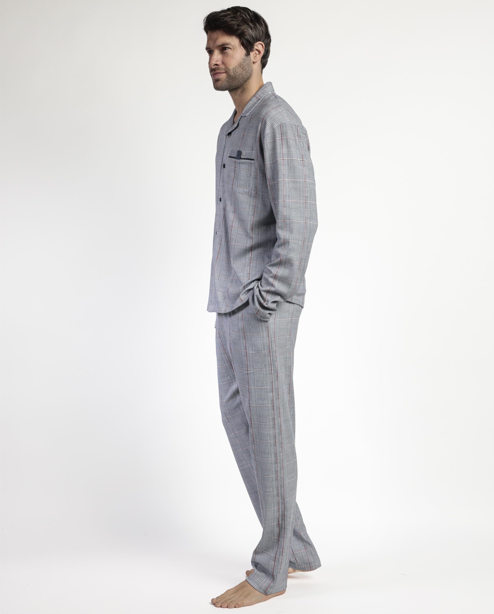 ADMAS Classic Pijama Manga Larga Abierto Harris para Hombre