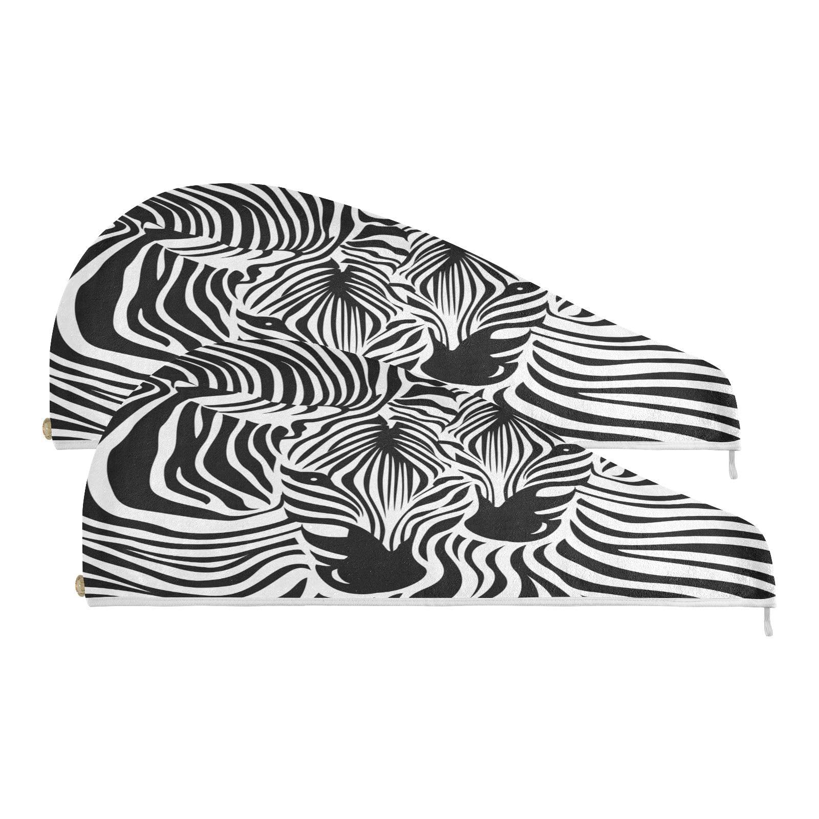 Youjuner Women's Multicoloured Hair Towel Wrap Zebra Print Rapid Drying Turban Hair Towel Super Absorbent Head Towel For Girl